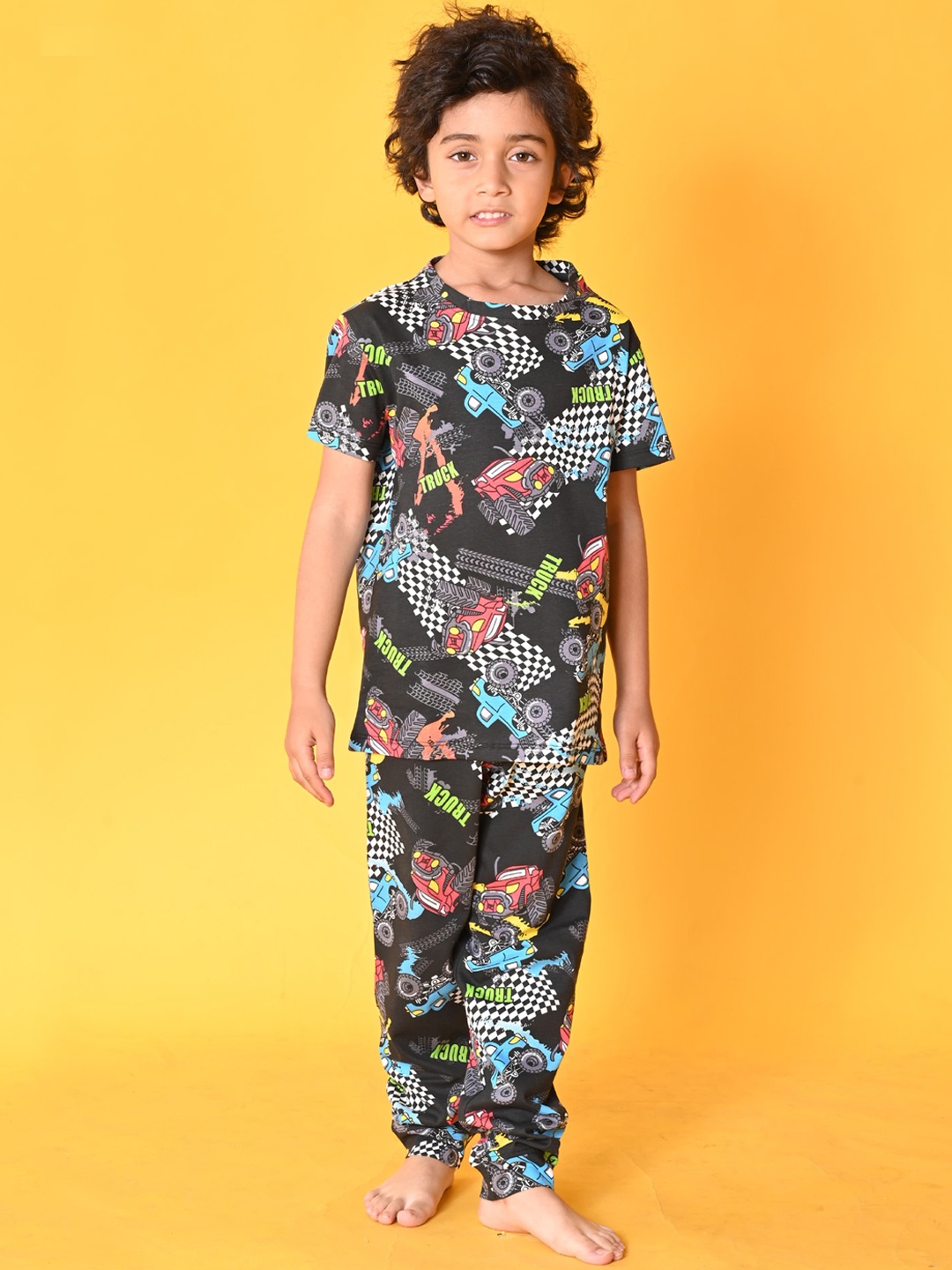 

Anthrilo Boys Conversational Printed Pure Cotton Night Suit, Black