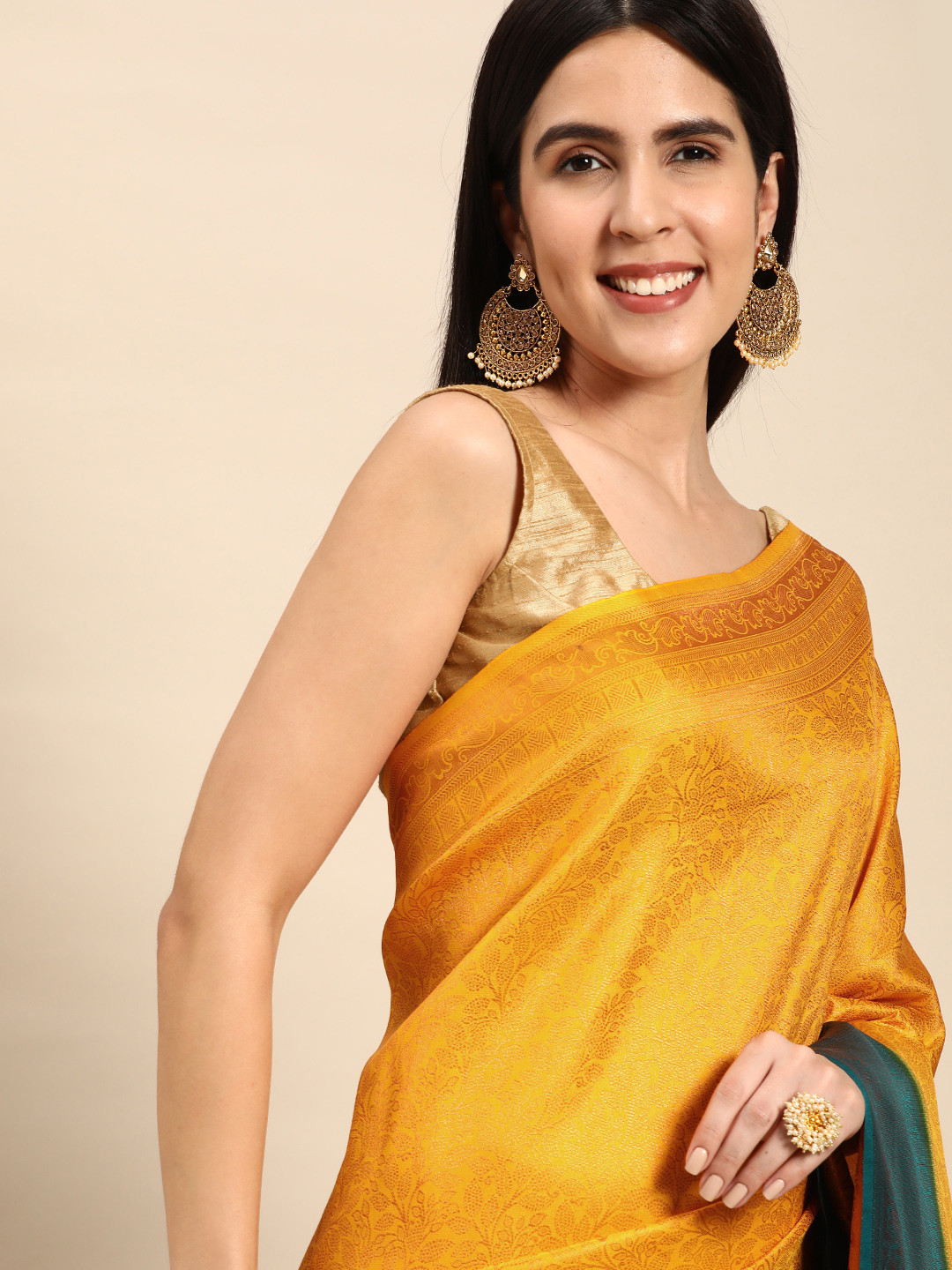 

Pothys Yellow Woven Design Art Silk Banarasi Saree