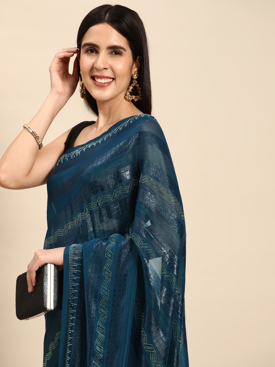 

Pothys Blue Striped Pure Georgette Saree
