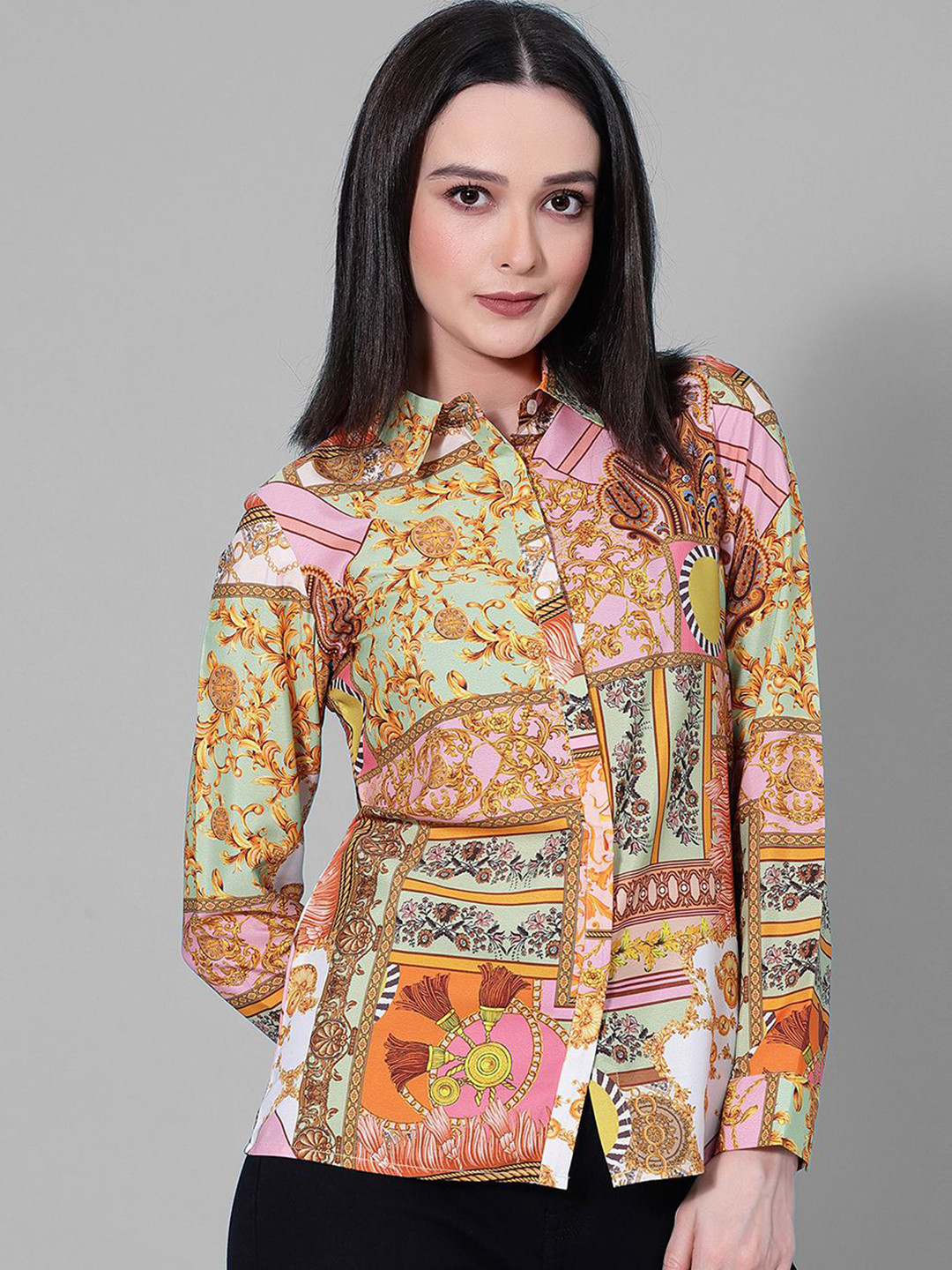 

Selvia Abstract Printed Spread Collar Casual Shirt, Pink