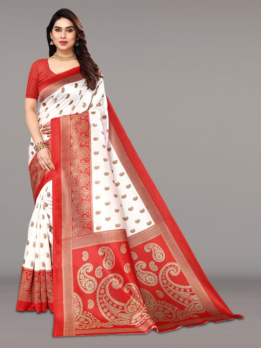 

KALINI Ethnic Motifs Printed Saree, White