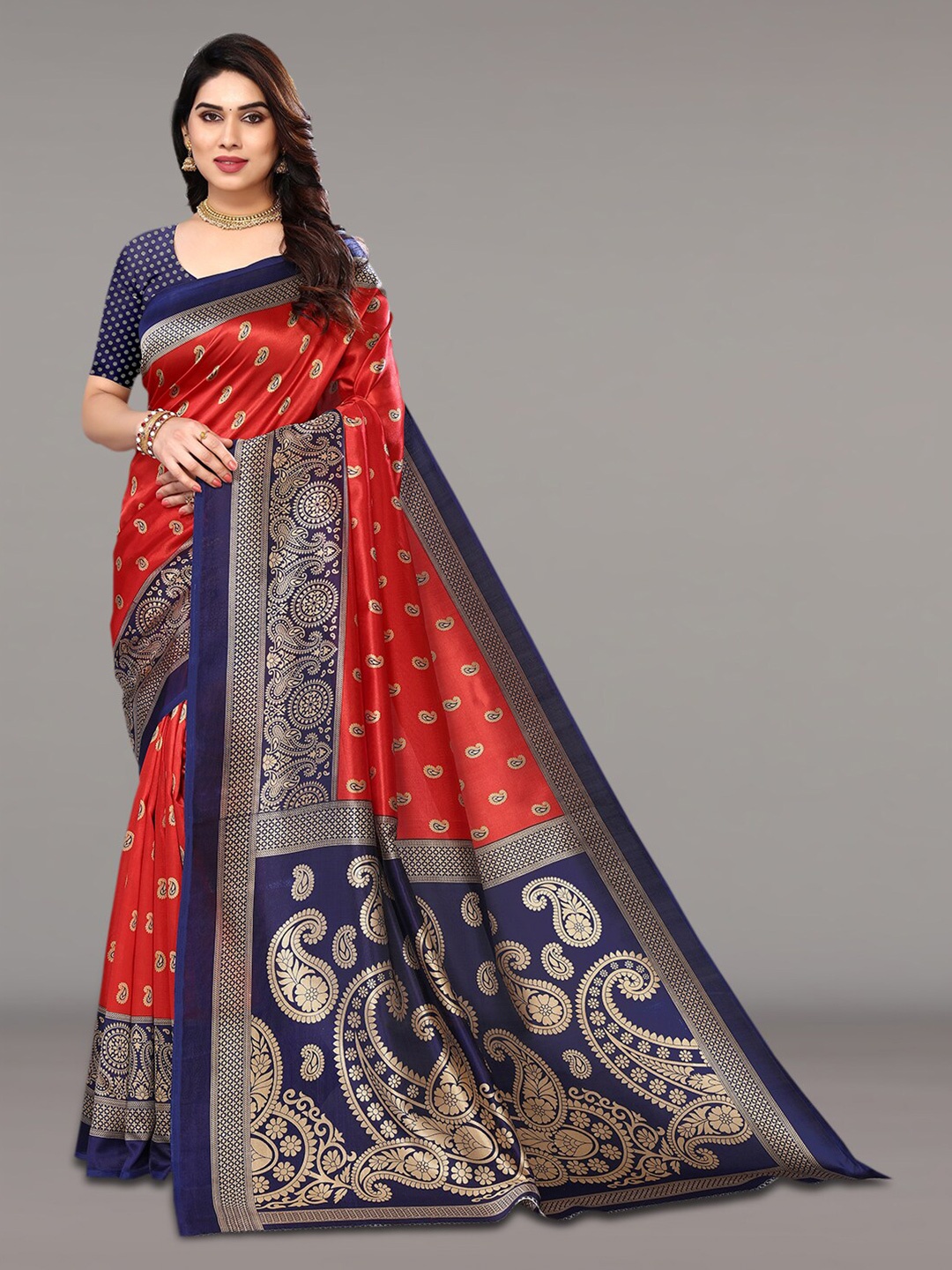 

KALINI Ethnic Motifs Printed Saree, Red