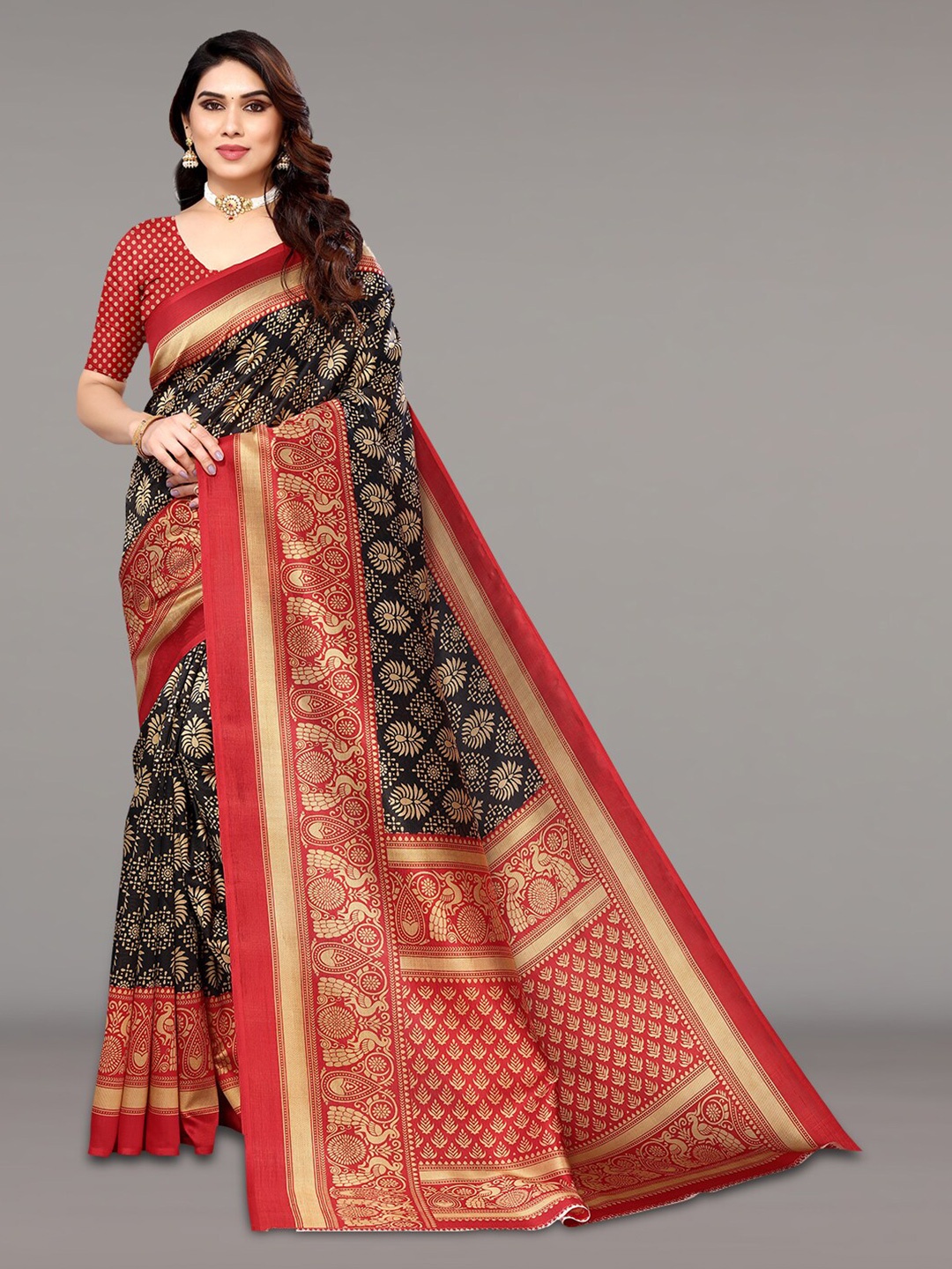 

KALINI Ethnic Motifs Printed Saree, Black