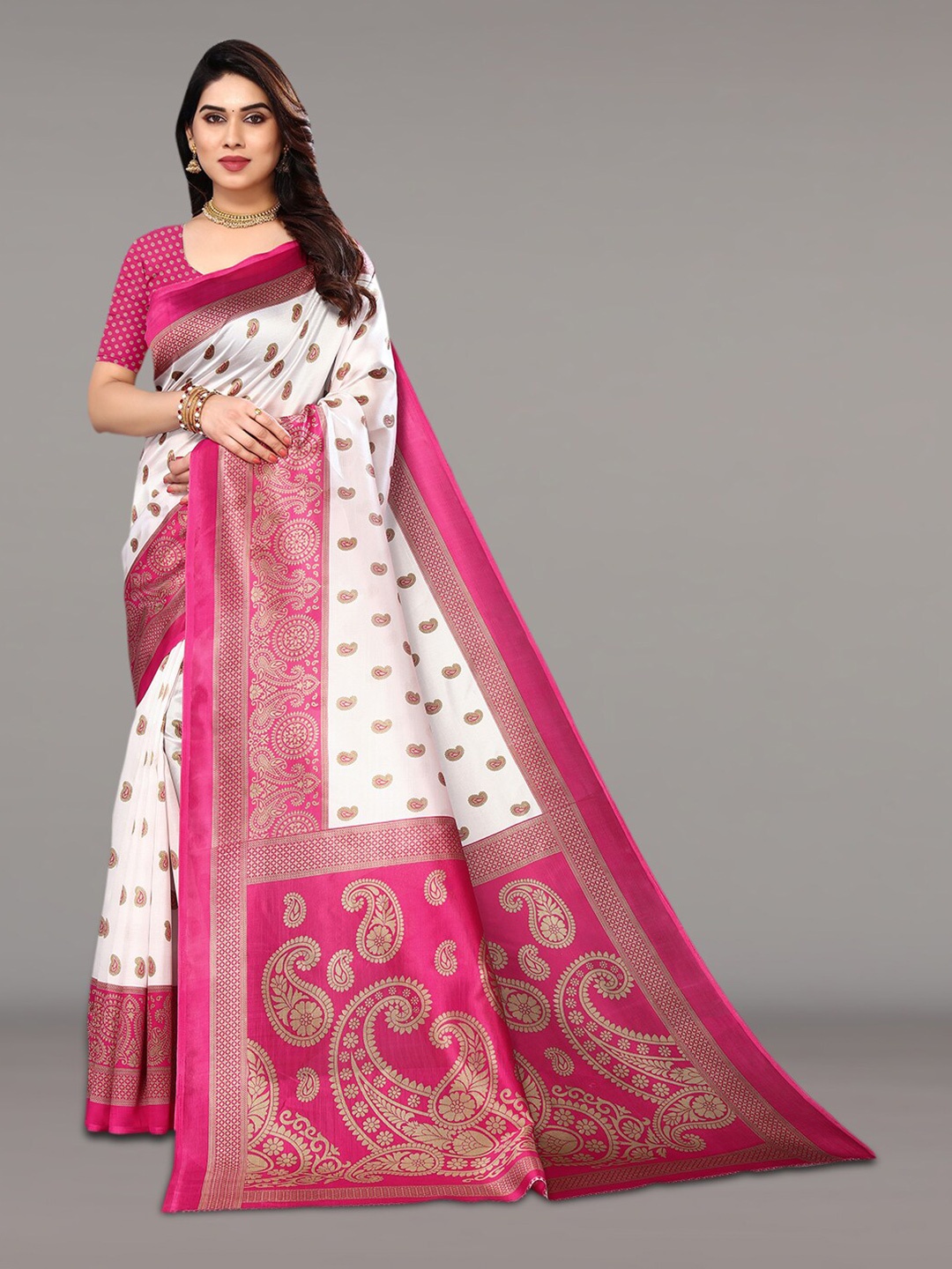 

KALINI Paisley Printed Saree, White