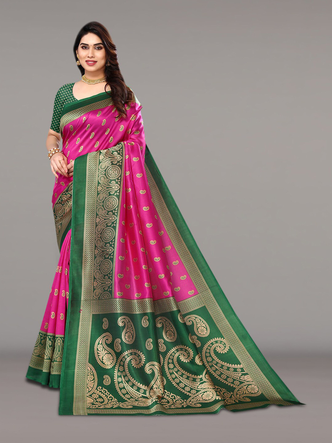 

KALINI Paisley Printed Saree, Pink