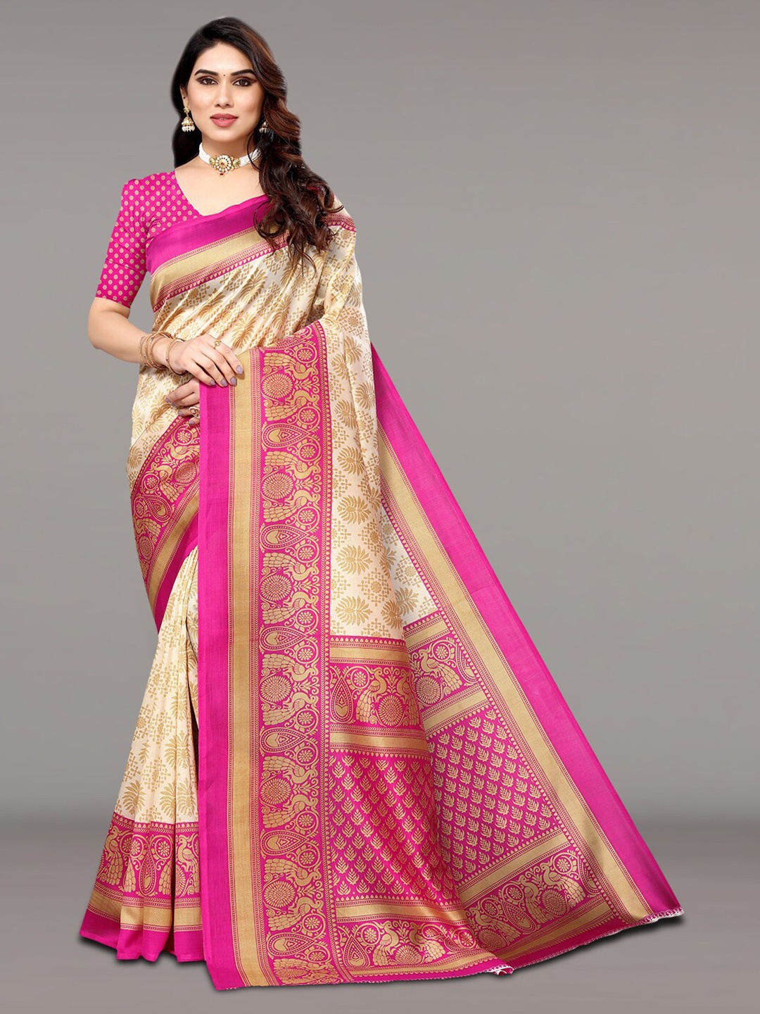 

KALINI Ethnic Motifs Printed Saree, Beige