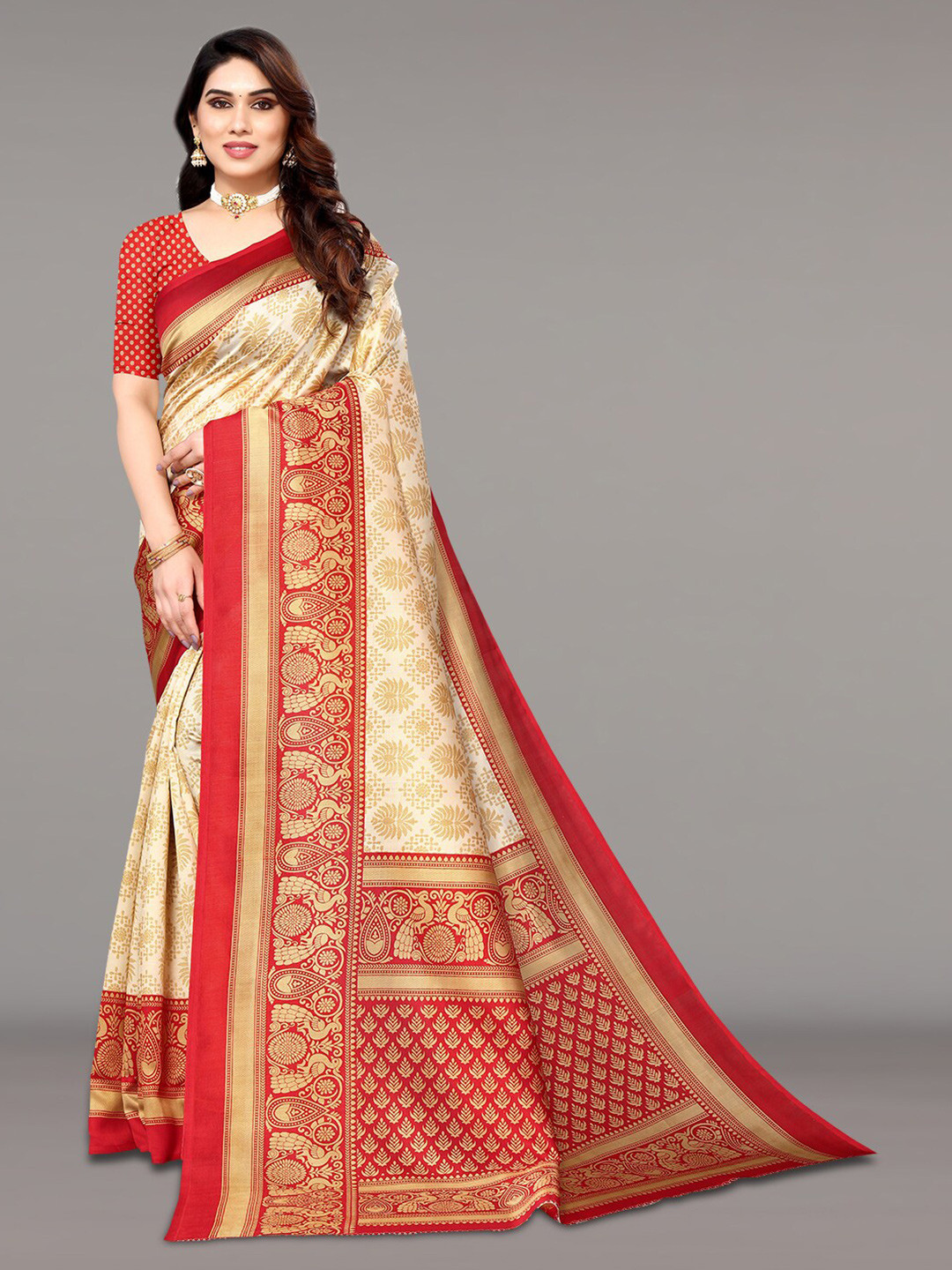 

KALINI Ethnic Motifs Printed Saree, Beige