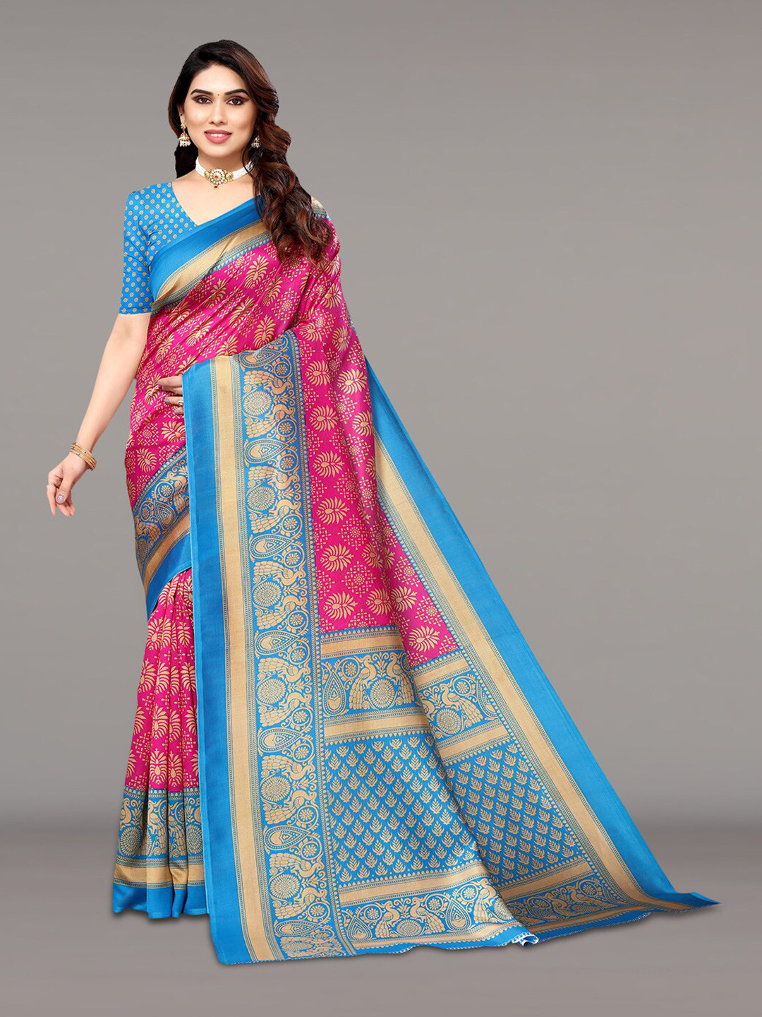 

KALINI Ethnic Motifs Printed Saree, Pink