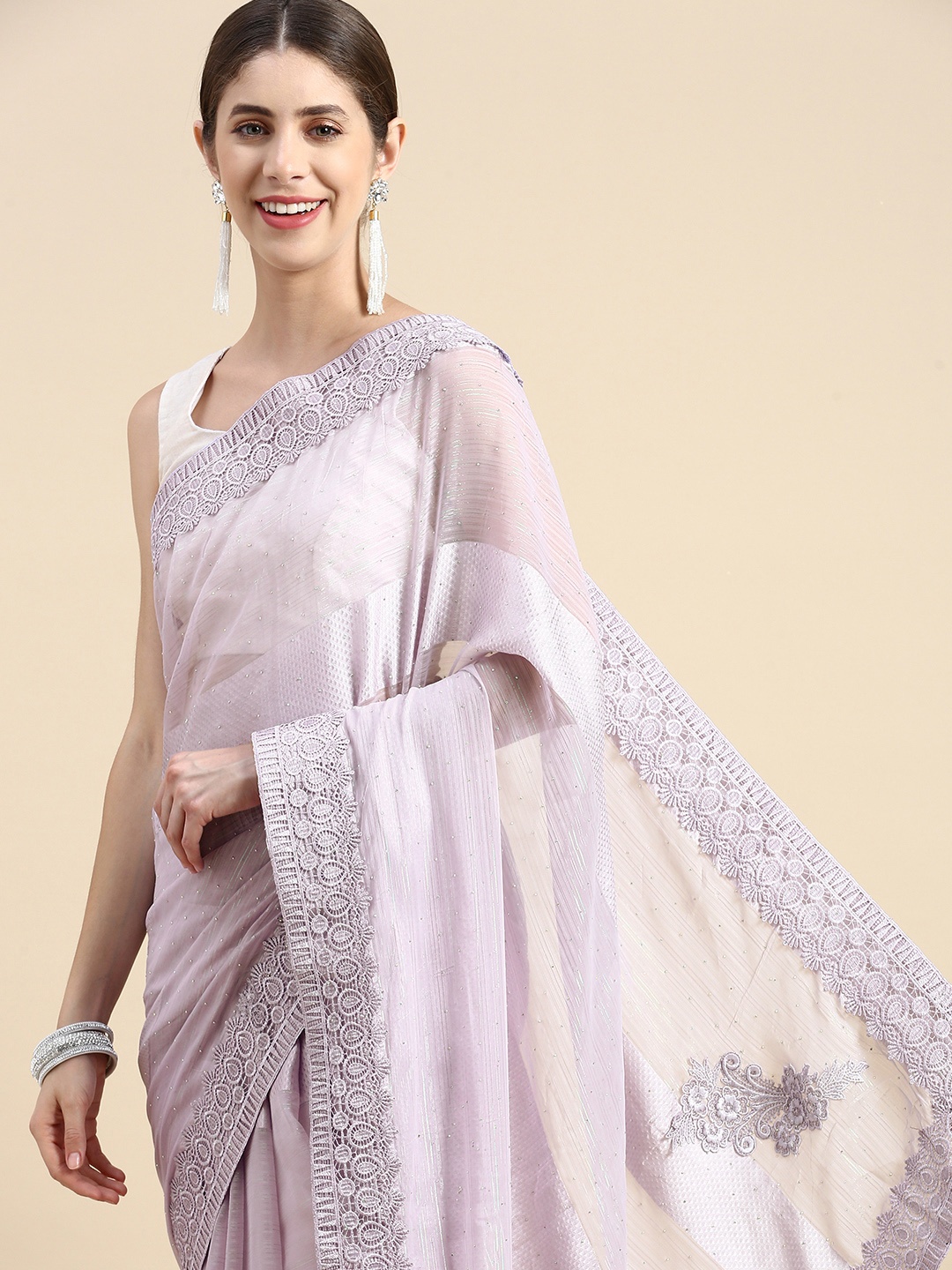 

Pothys Lavender Pure Georgette Saree