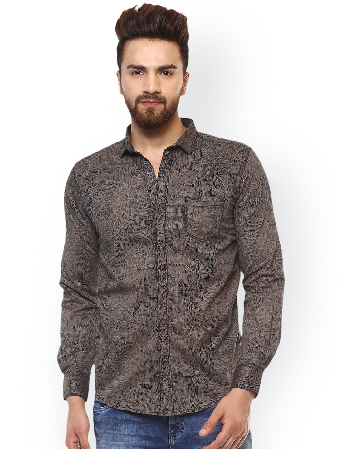 

Mufti Men Brown Slim Fit Printed Casual Shirt