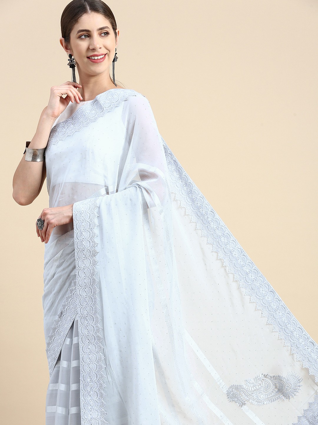 

Pothys Grey Pure Georgette Saree