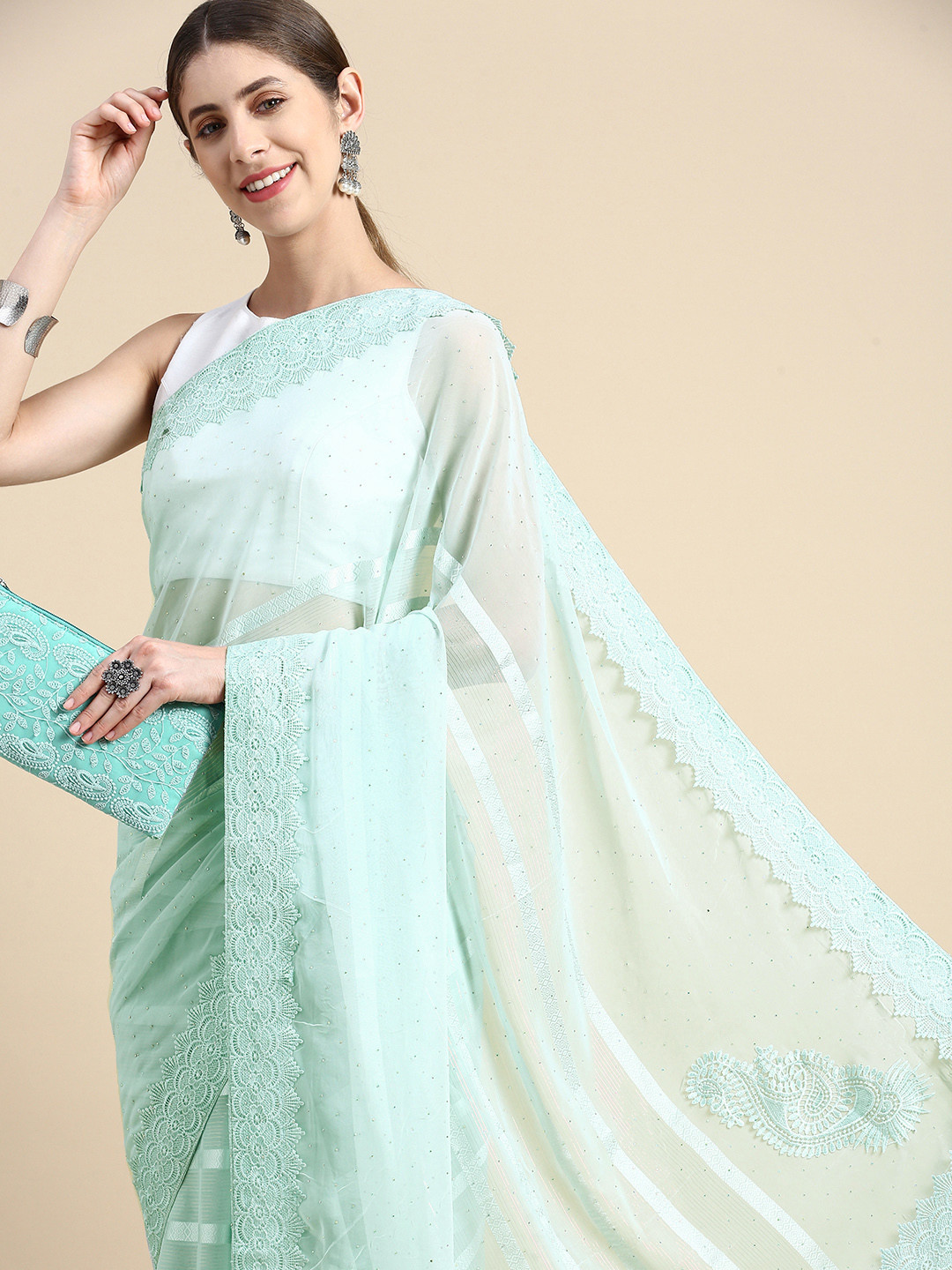 

Pothys Blue Pure Georgette Saree