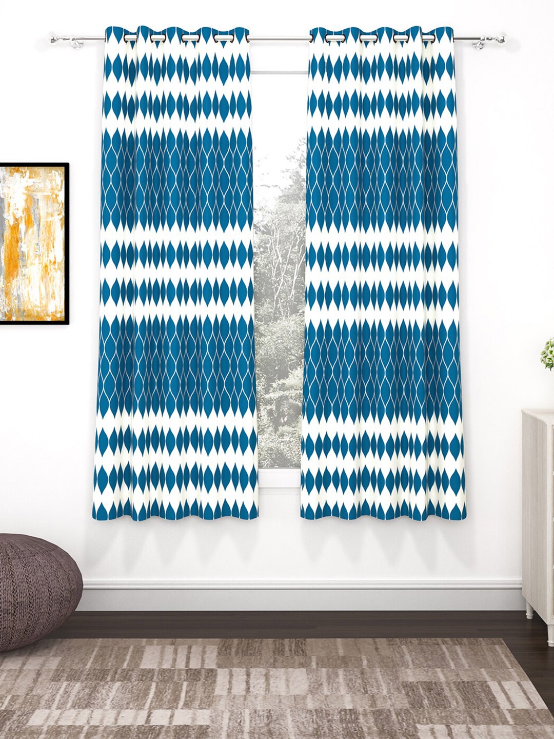 

Story@home Nature Blue & White 2 Pieces Geometric Printed Window Curtains