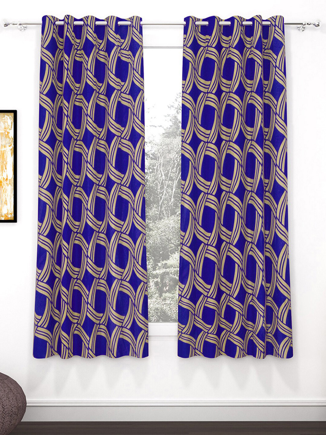 

Story@home Nature Blue & Brown 2 Pieces Geometric Printed Window Curtains