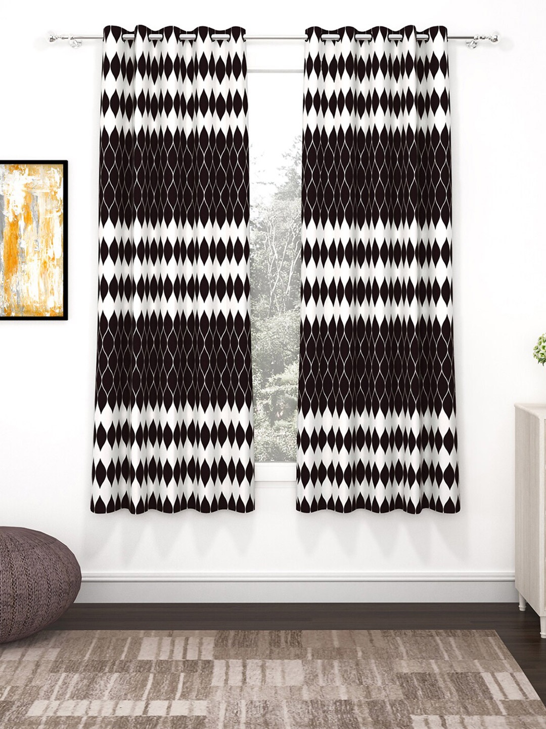 

Story@home Nature Black & White 2 Pieces Geometric Printed Window Curtains
