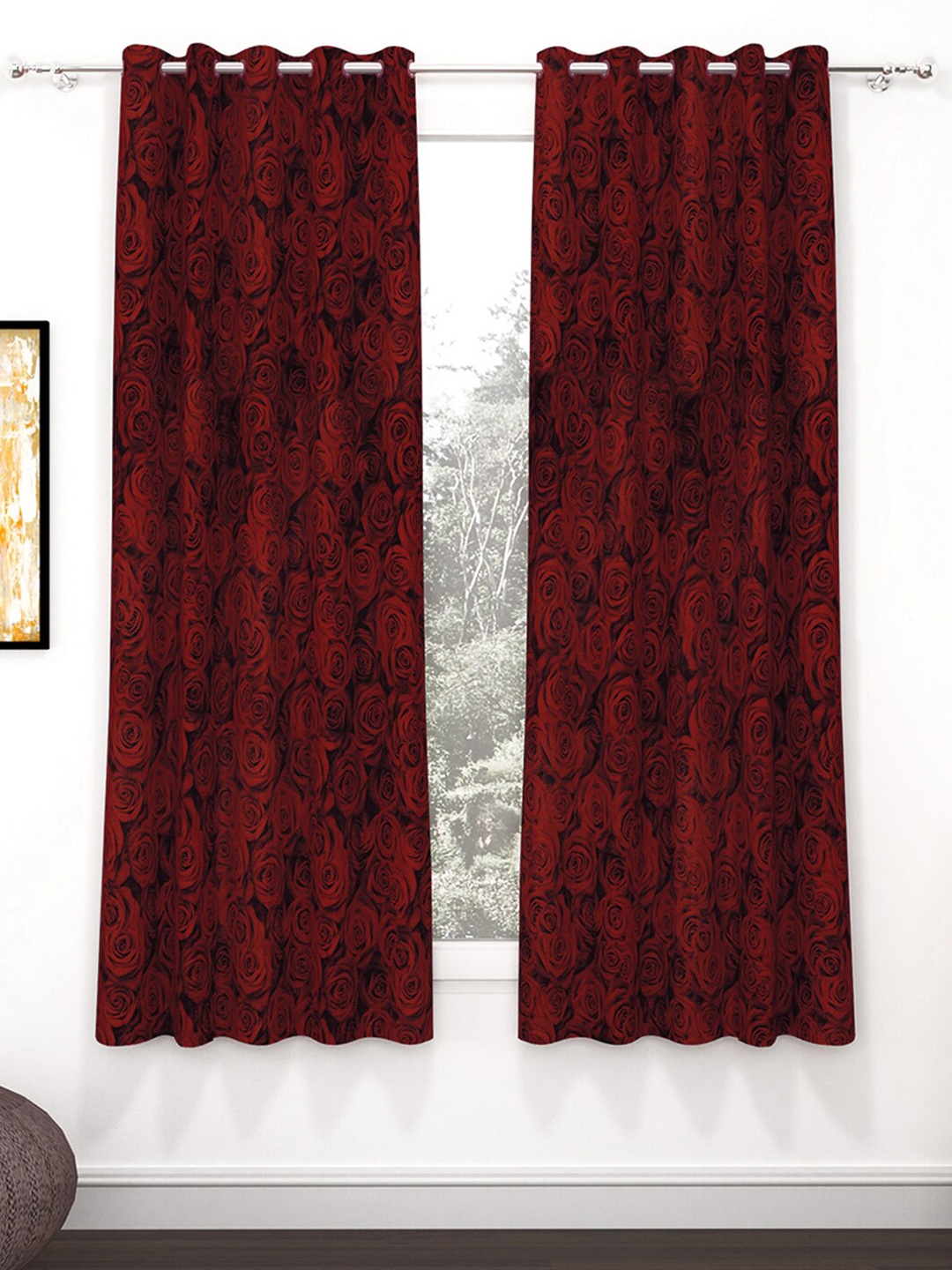 

Story@home Nature Red 2 Pieces Floral Printed Window Curtains