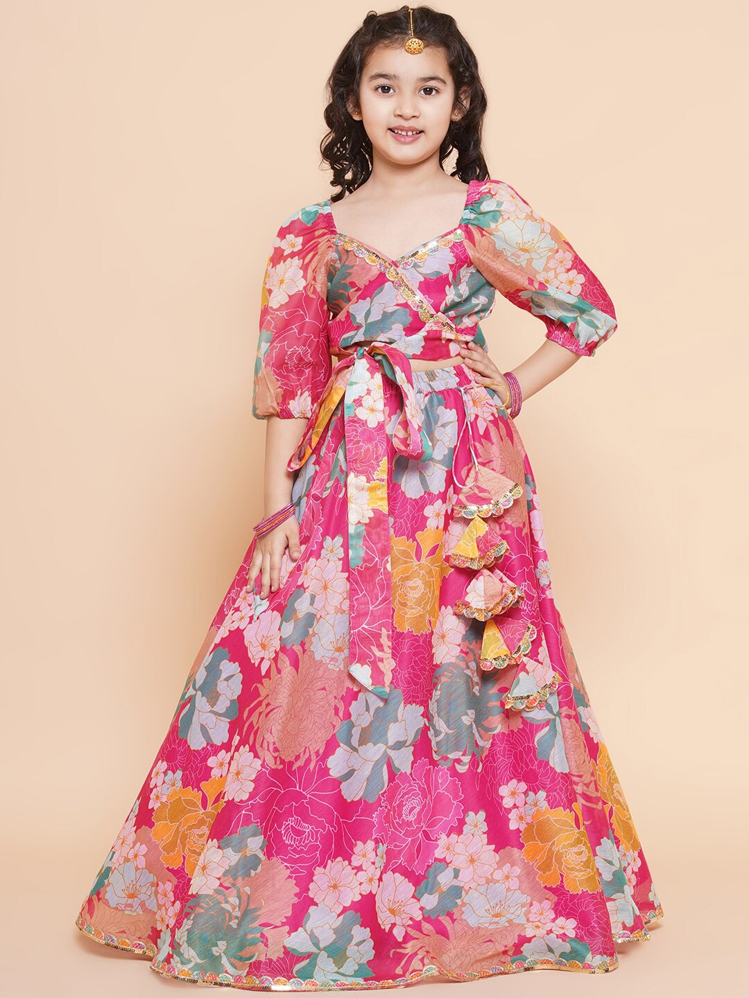 

Bitiya by Bhama Girls Printed Ready to Wear Lehenga Set, Pink