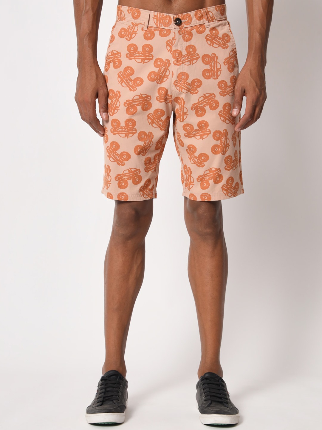 

Aristitch Men Conversational Printed Mid-Rise Cotton Shorts, Peach