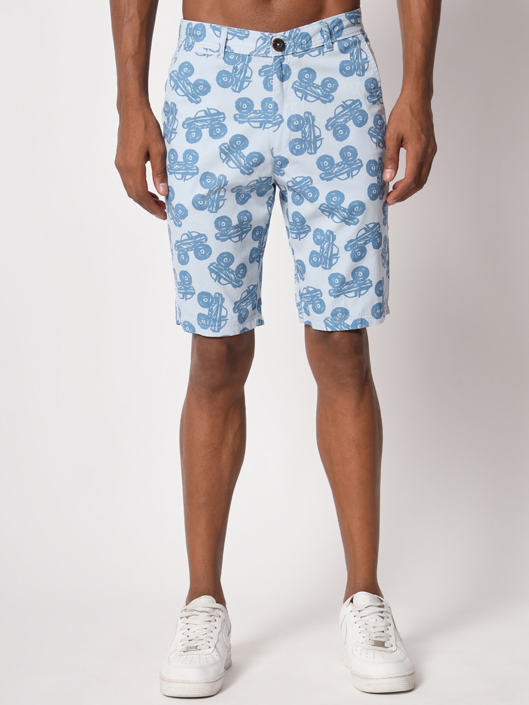 

Aristitch Men Conversational Printed Mid-Rise Cotton Shorts, Blue