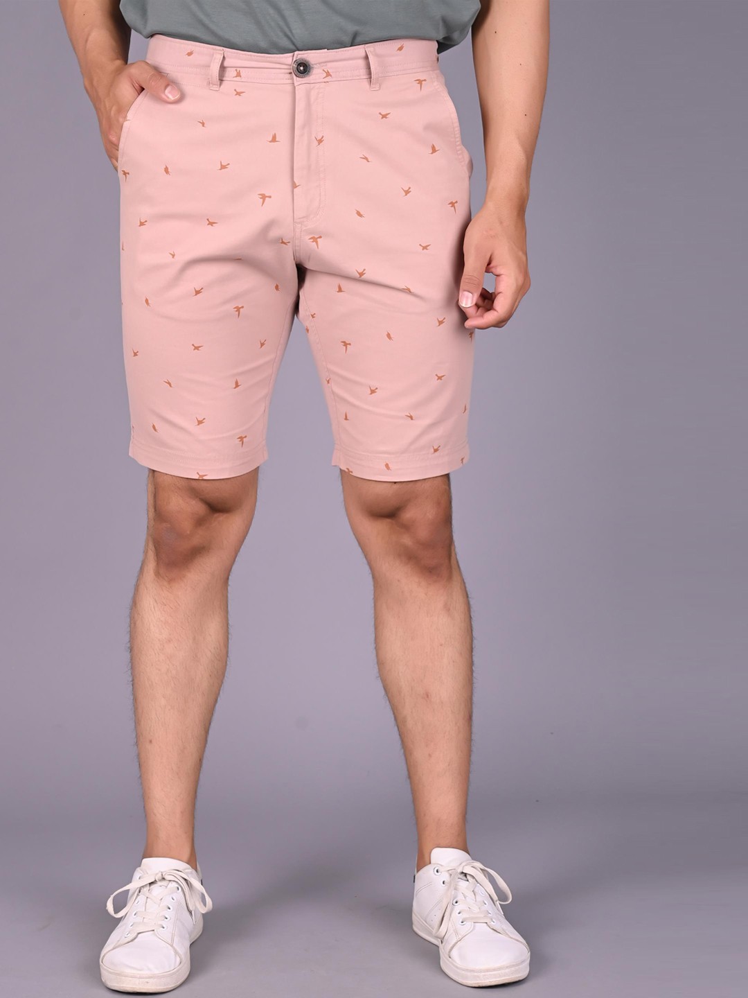 

Aristitch Men Conversational Printed Mid-Rise Cotton Shorts, Peach