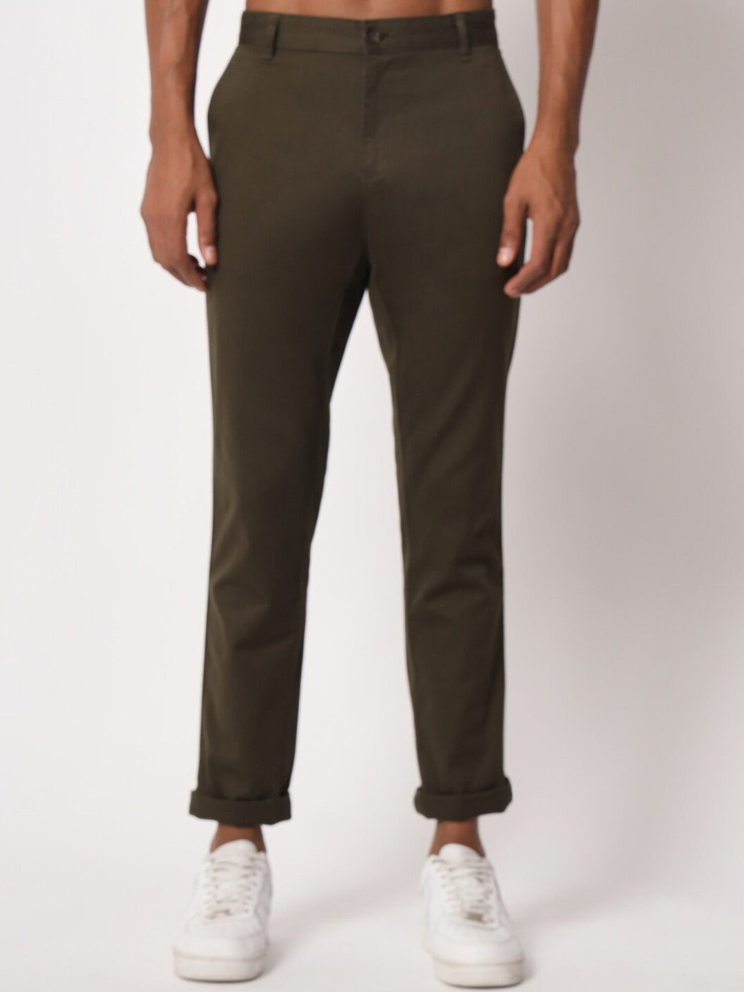 

Aristitch Men Mid Raise Comfort Cotton Regular Chinos Trousers, Olive