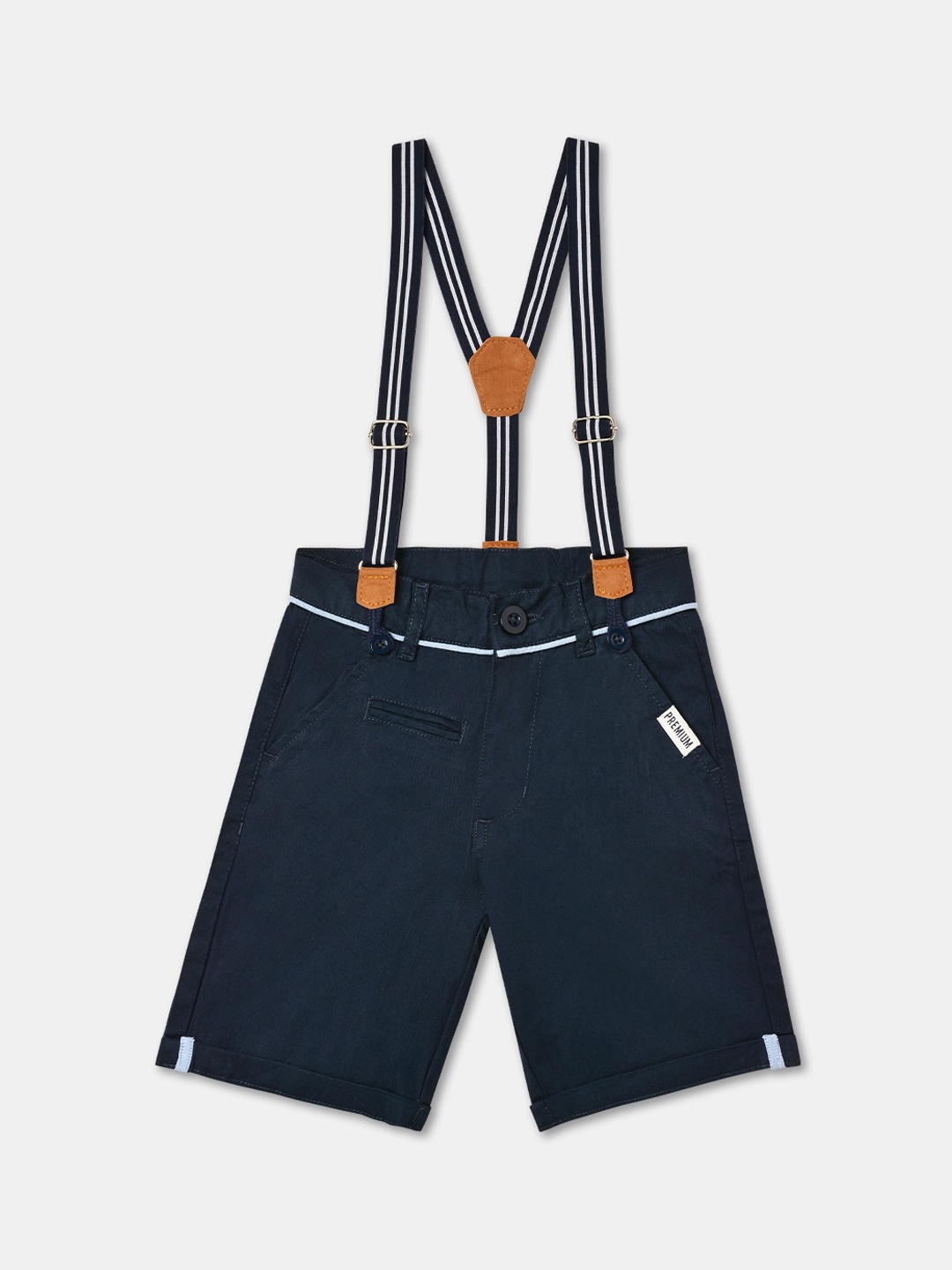 

R&B Boys Mid-rise Knee Length Cotton Shorts, Navy blue