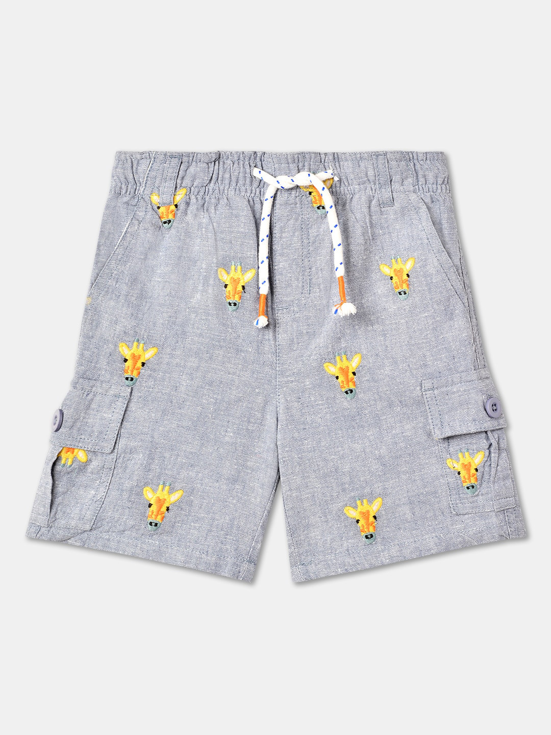 

R&B Boys Conversational Printed Mid-Rise Denim Shorts, Grey