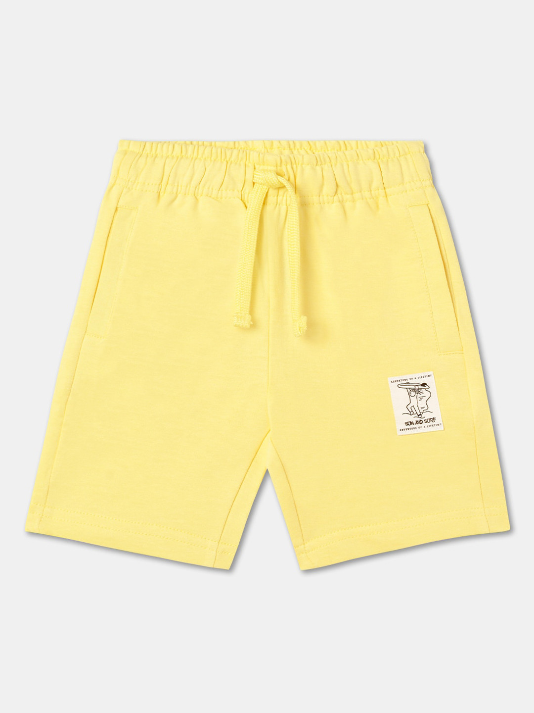 

R&B Boys Mid-Rise Above Knee Length Knitted Cotton Shorts, Yellow
