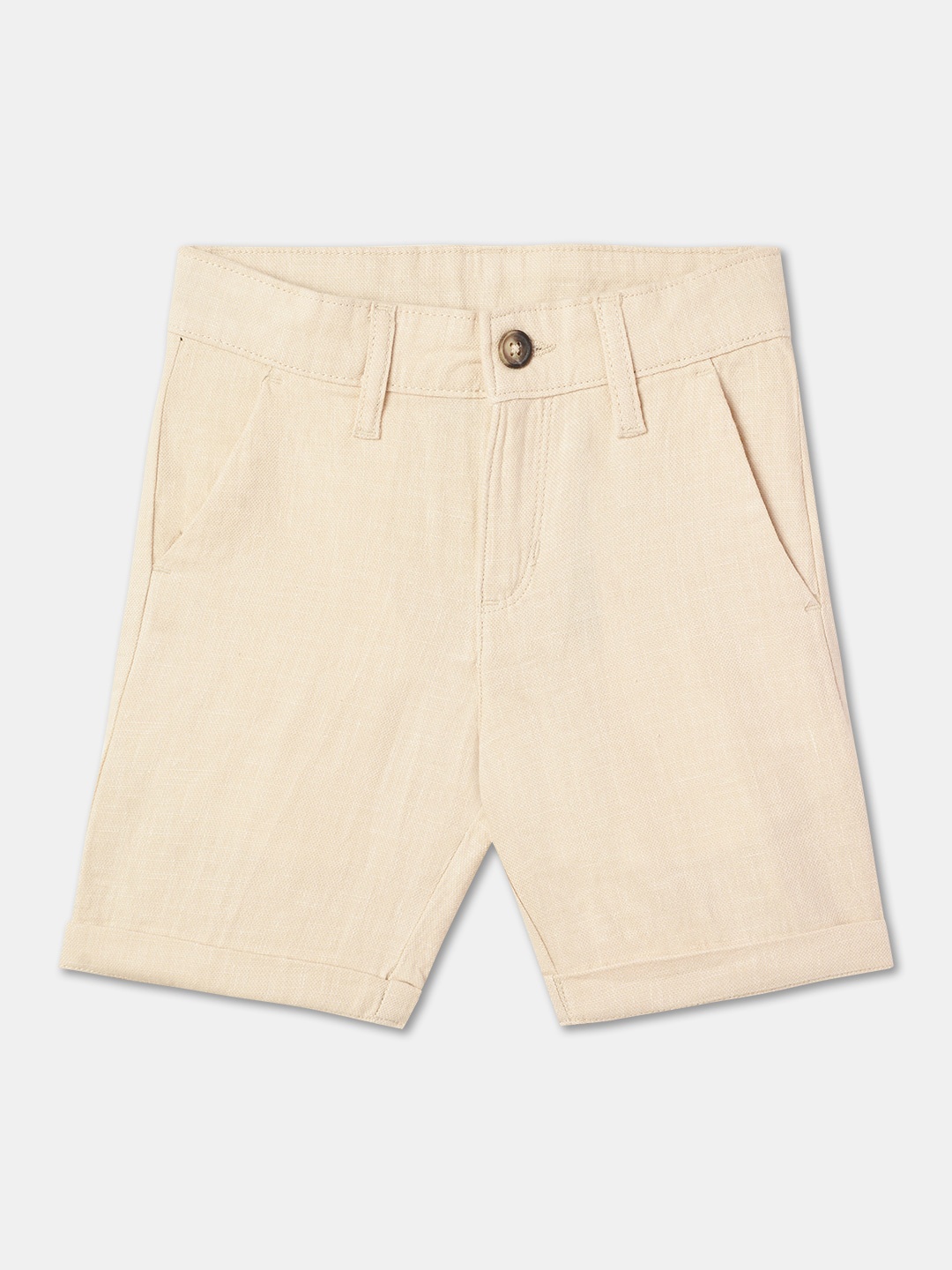 

R&B Boys Mid-Rise Above Knee Length Woven Cotton Shorts, Beige