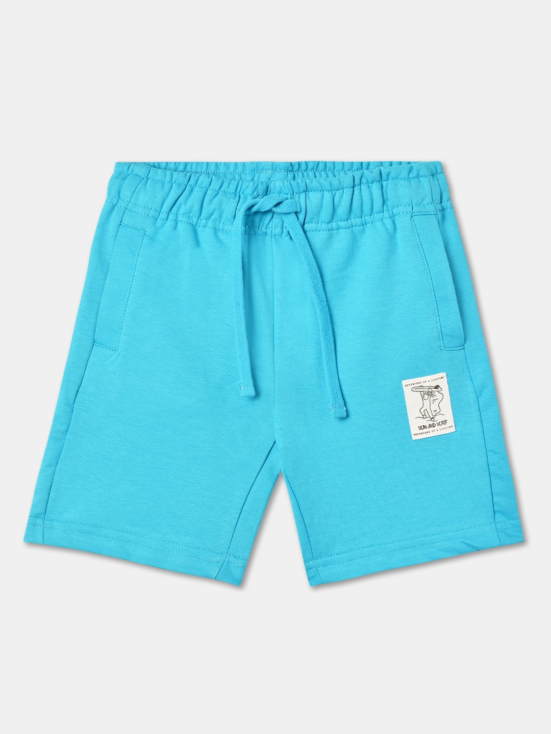 

R&B Boys Mid-Rise Above Knee Length Knitted Cotton Shorts, Blue