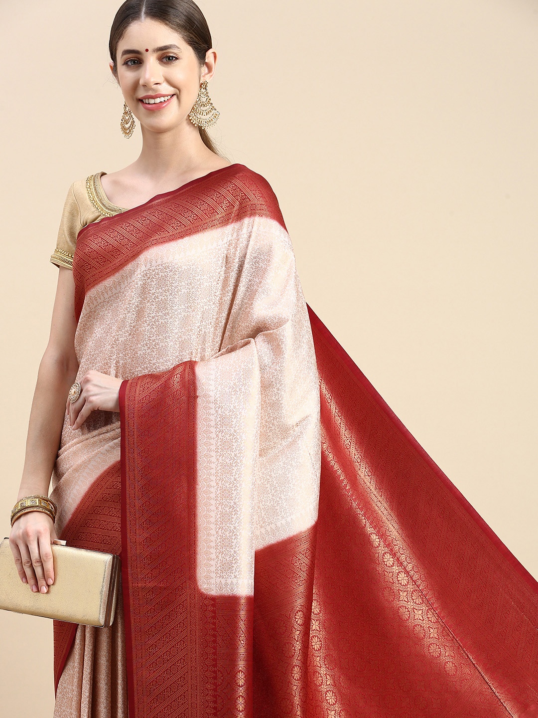 

Pothys Cream-Coloured Woven Design Art Silk Banarasi Saree