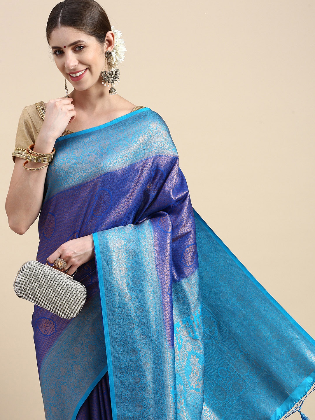 

Pothys Blue Woven Design Art Silk Banarasi Saree