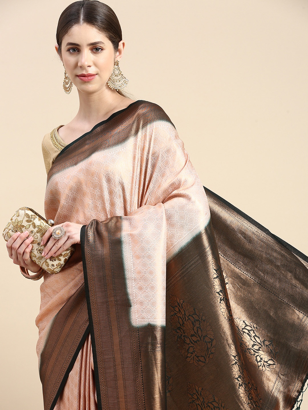 

Pothys Cream-Coloured & Brown Woven Design Art Silk Banarasi Saree