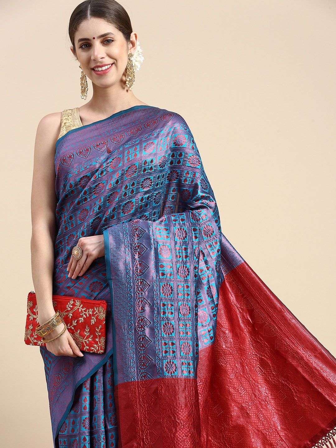 

Pothys Blue Woven Design Jute Silk Saree