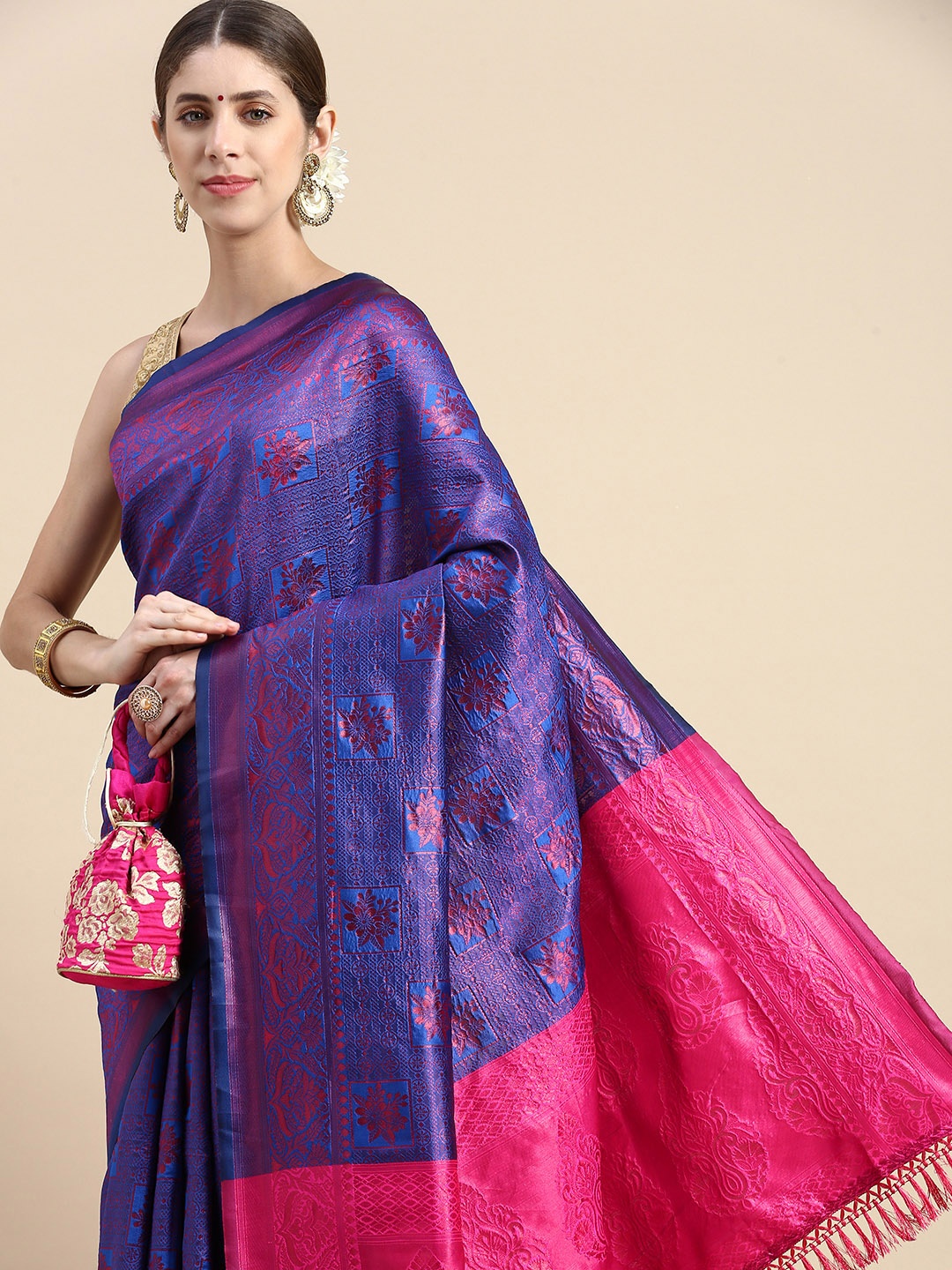 

Pothys Blue Woven Design Jute Silk Saree