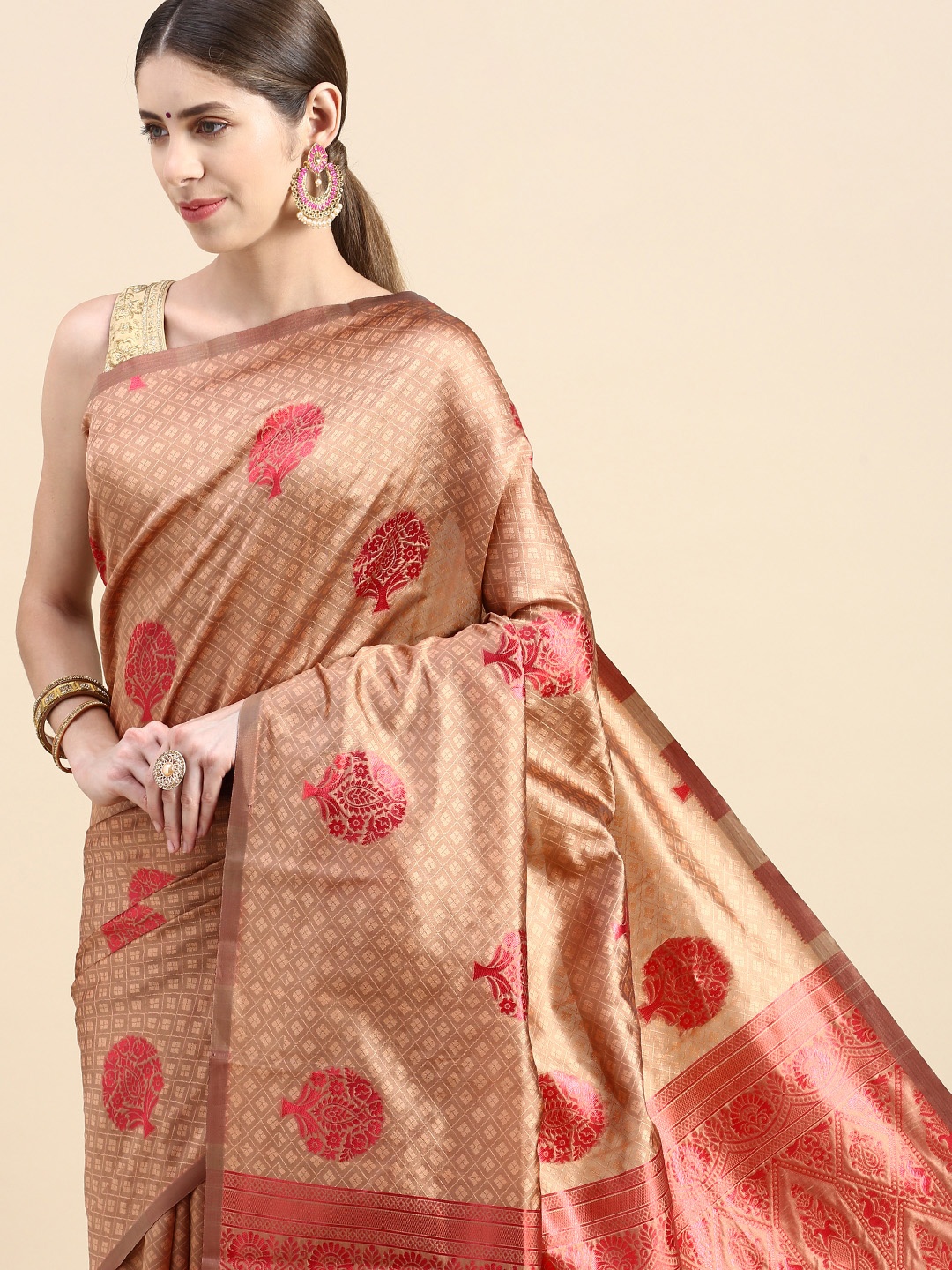 

Pothys Brown Woven Design Jute Silk Saree