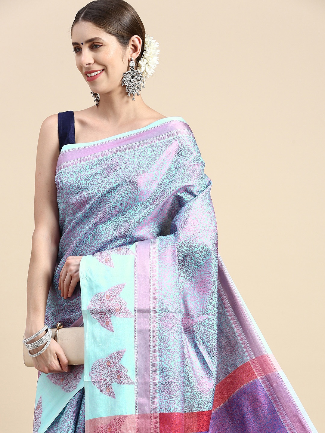 

Pothys Blue Woven Design Art Silk Banarasi Saree