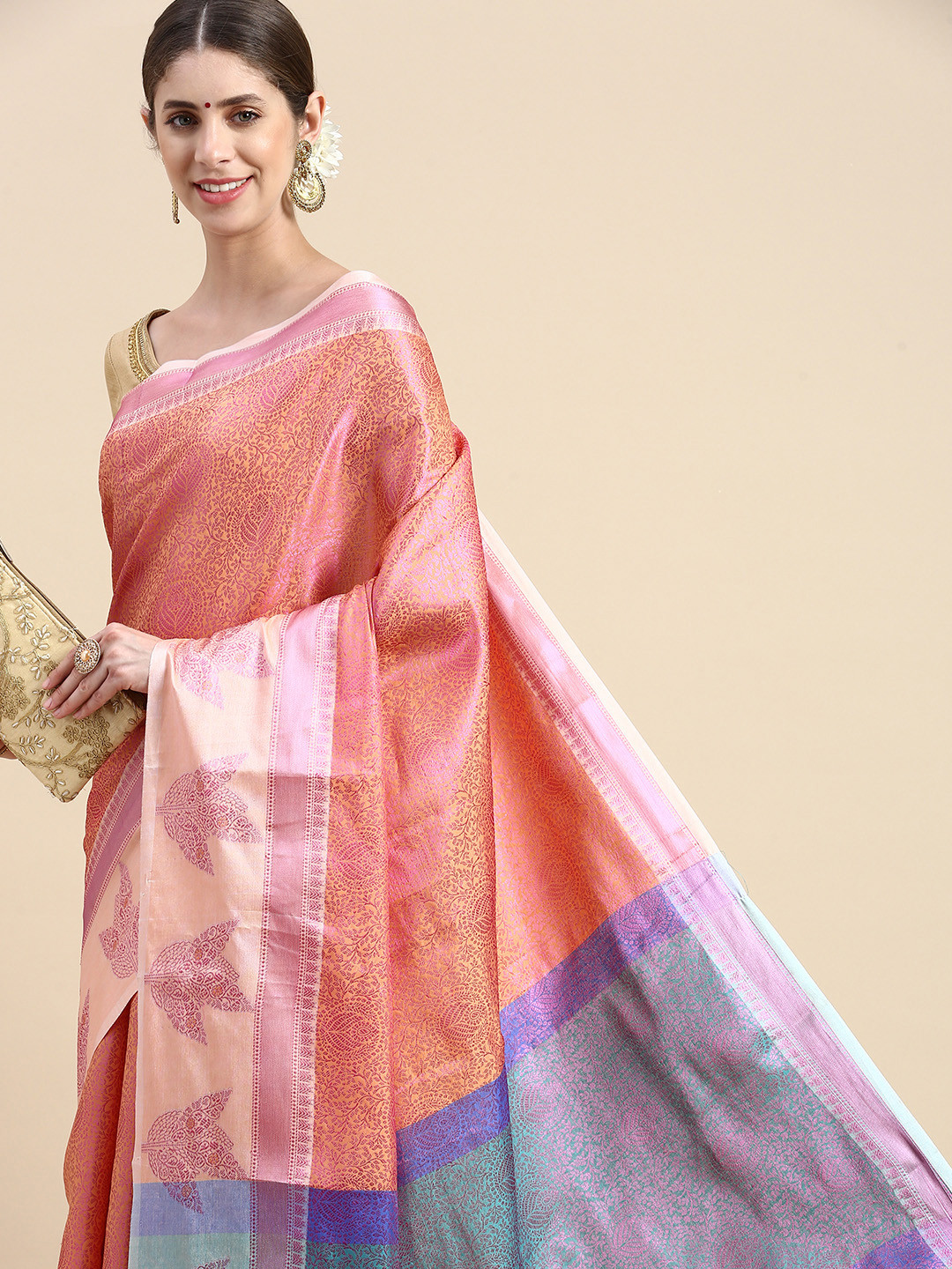 

Pothys Pink Woven Design Art Silk Banarasi Saree
