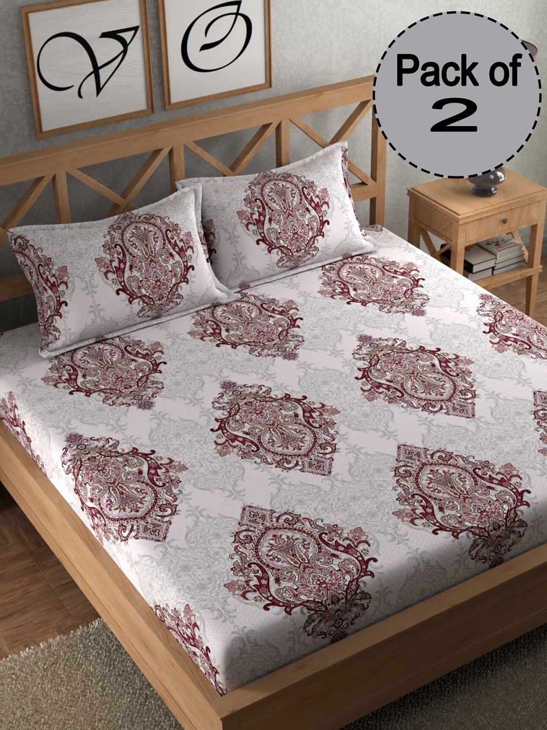 

CHHAVI INDIA Brown & Grey Ethnic Motifs 210 TC 2 Queen Bedsheet With 4 Pillow Covers