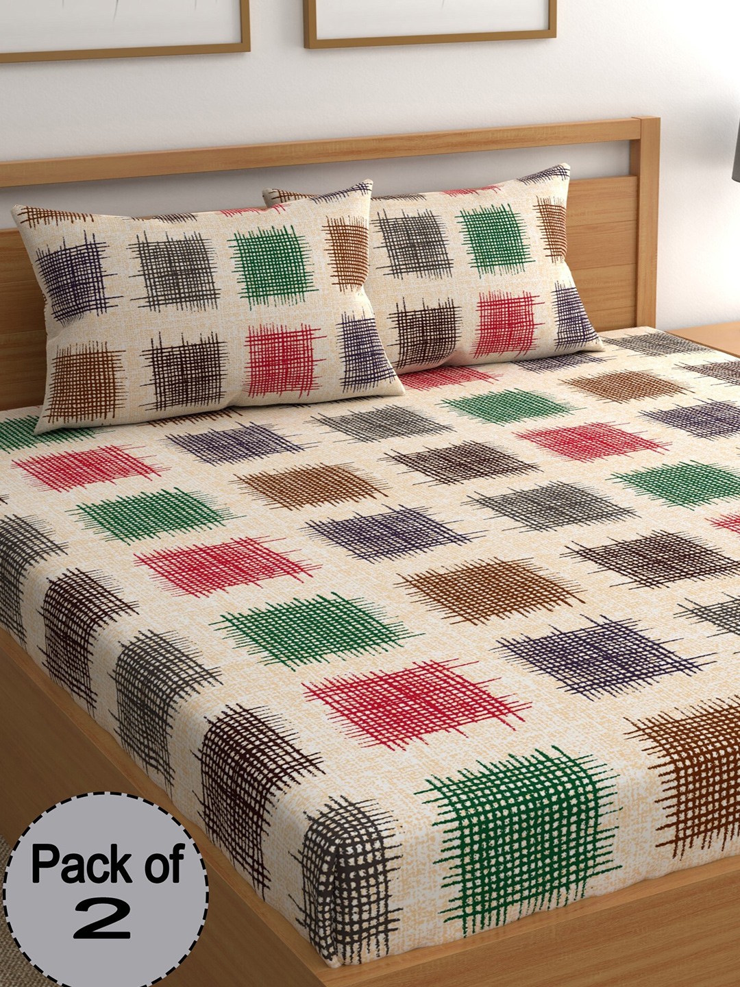 

CHHAVI INDIA Beige & Red 210 TC 2 Pieces Queen Bedsheet With 4 Pillow Covers