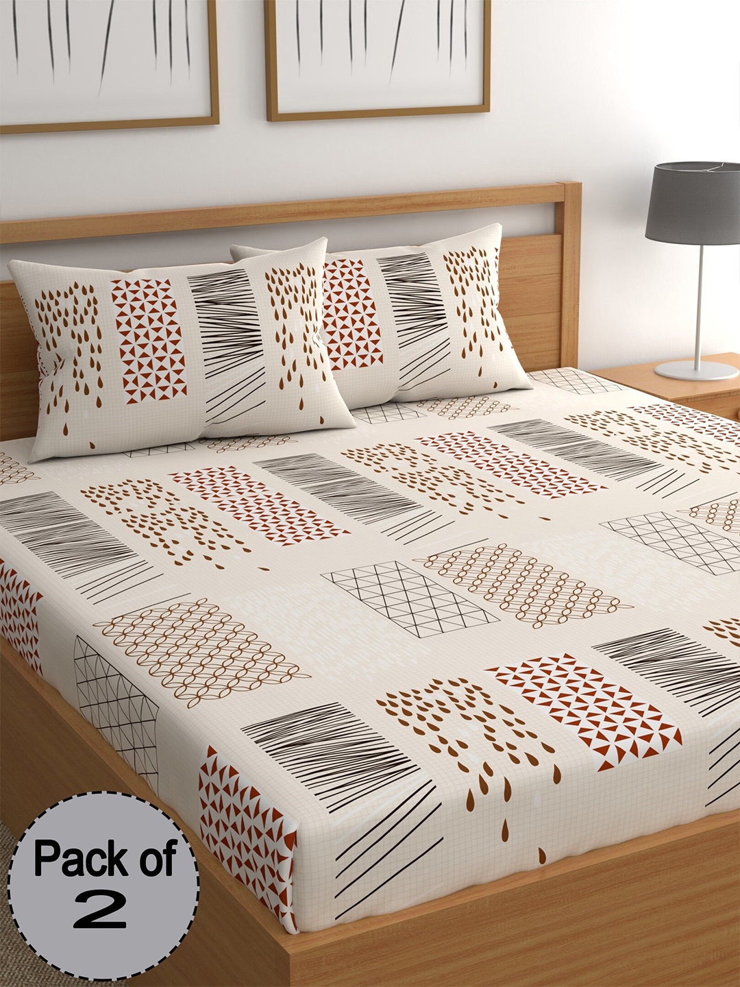 

CHHAVI INDIA Beige & Brown Geometric 210 TC 2 Pieces Queen Bedsheet With 4 Pillow Covers