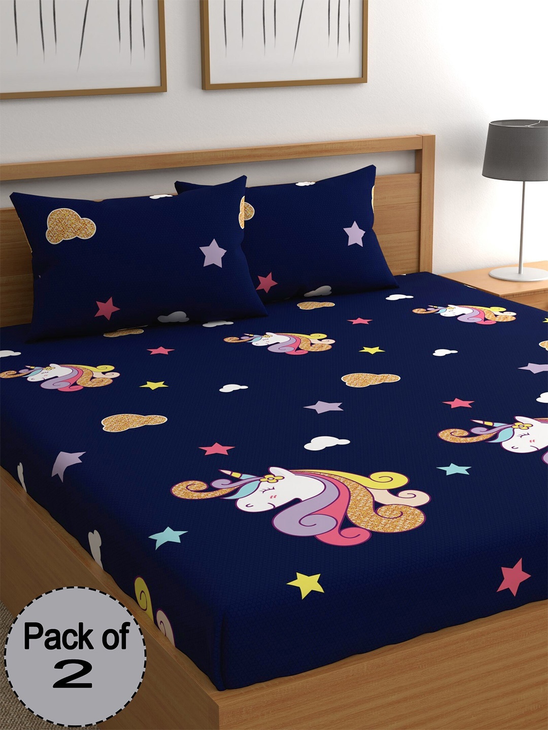 

CHHAVI INDIA Blue & White Printed 210 TC 2 Pieces Queen Bedsheet With 4 Pillow Covers