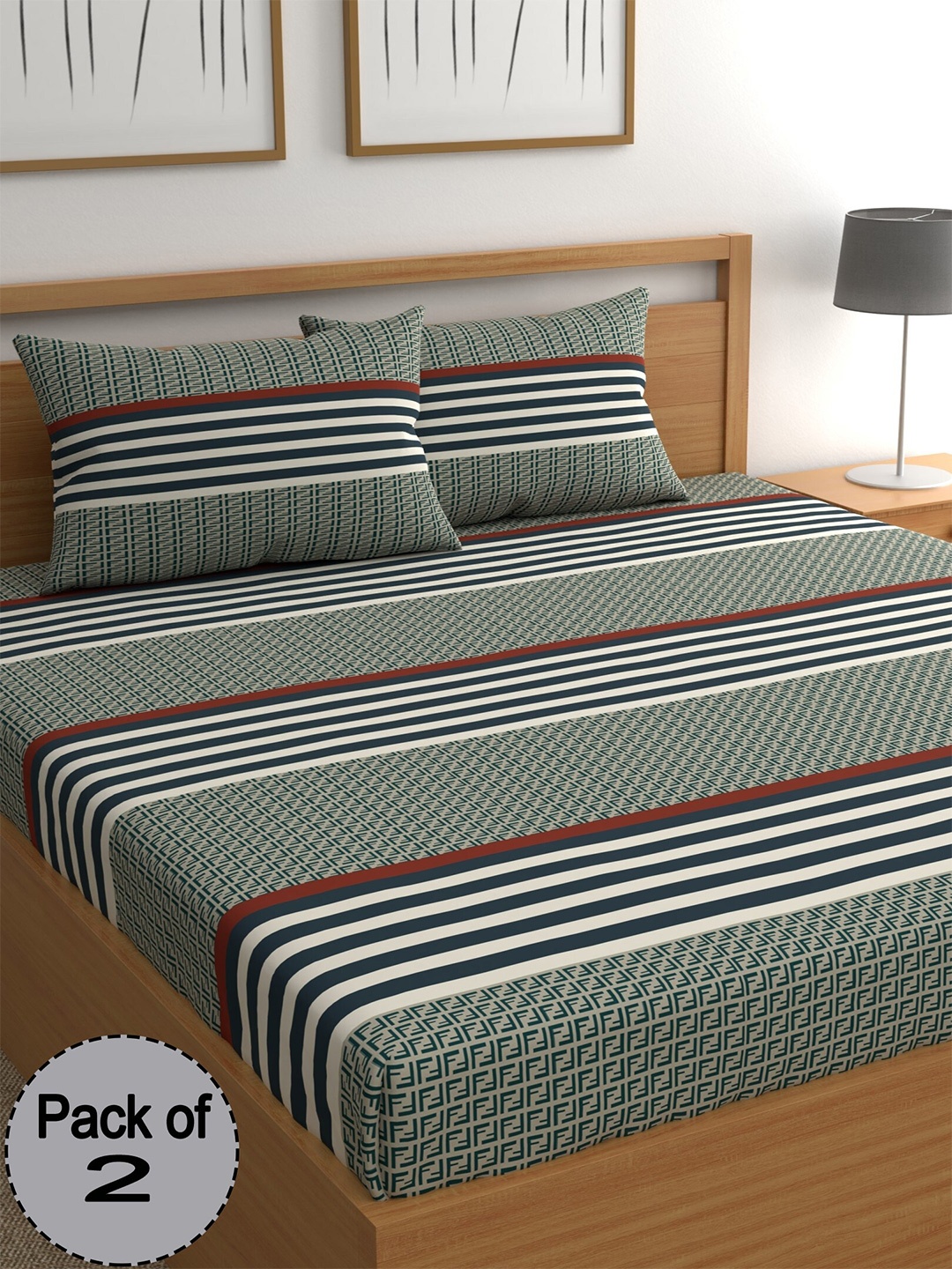 

CHHAVI INDIA Black Striped 210 TC 2 Queen Bedsheet & 4 Pillow Covers
