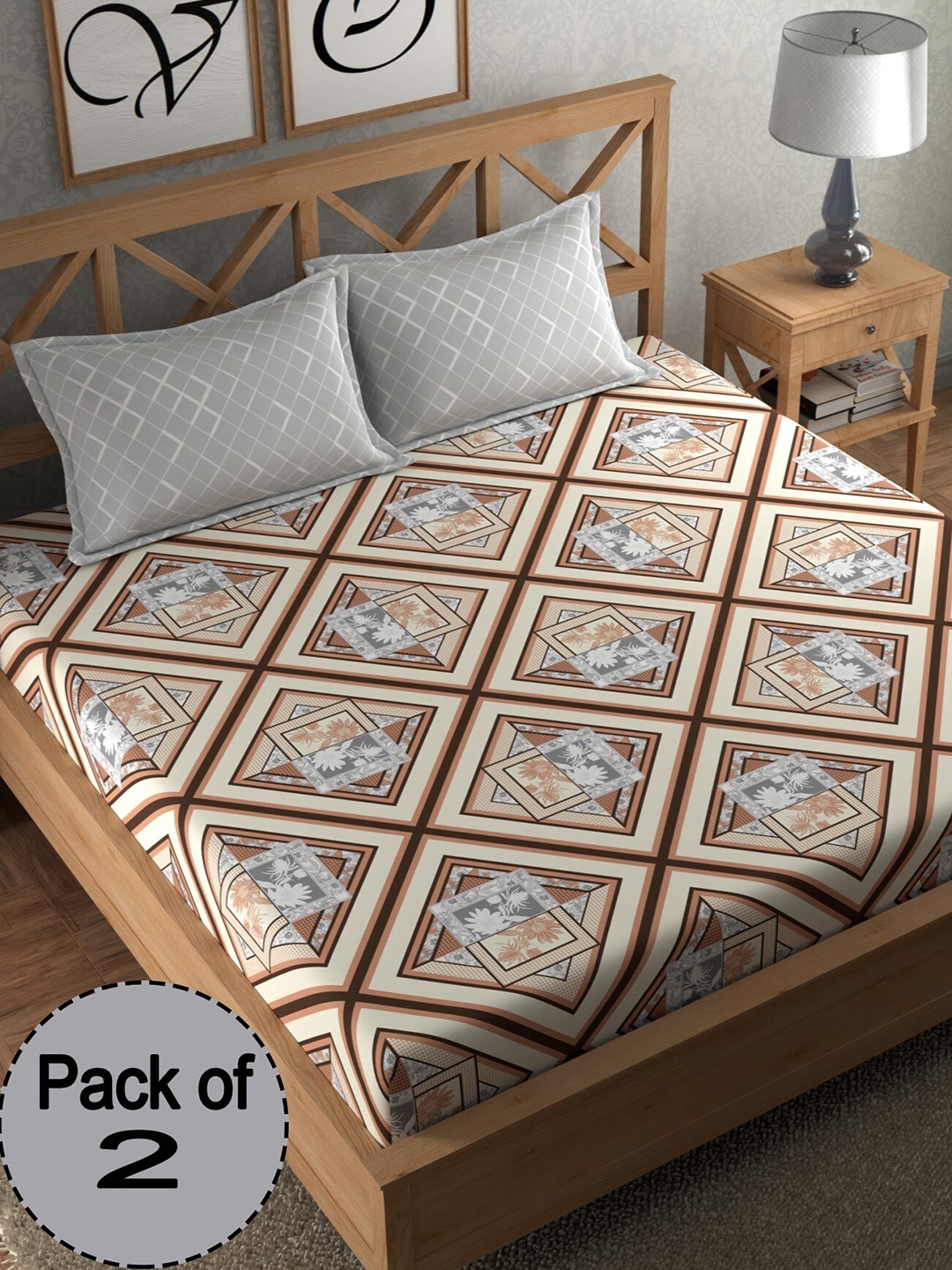 

CHHAVI INDIA Brown & White Floral Printed 210 TC 2 Queen Bedsheet & 4 Pillow Covers