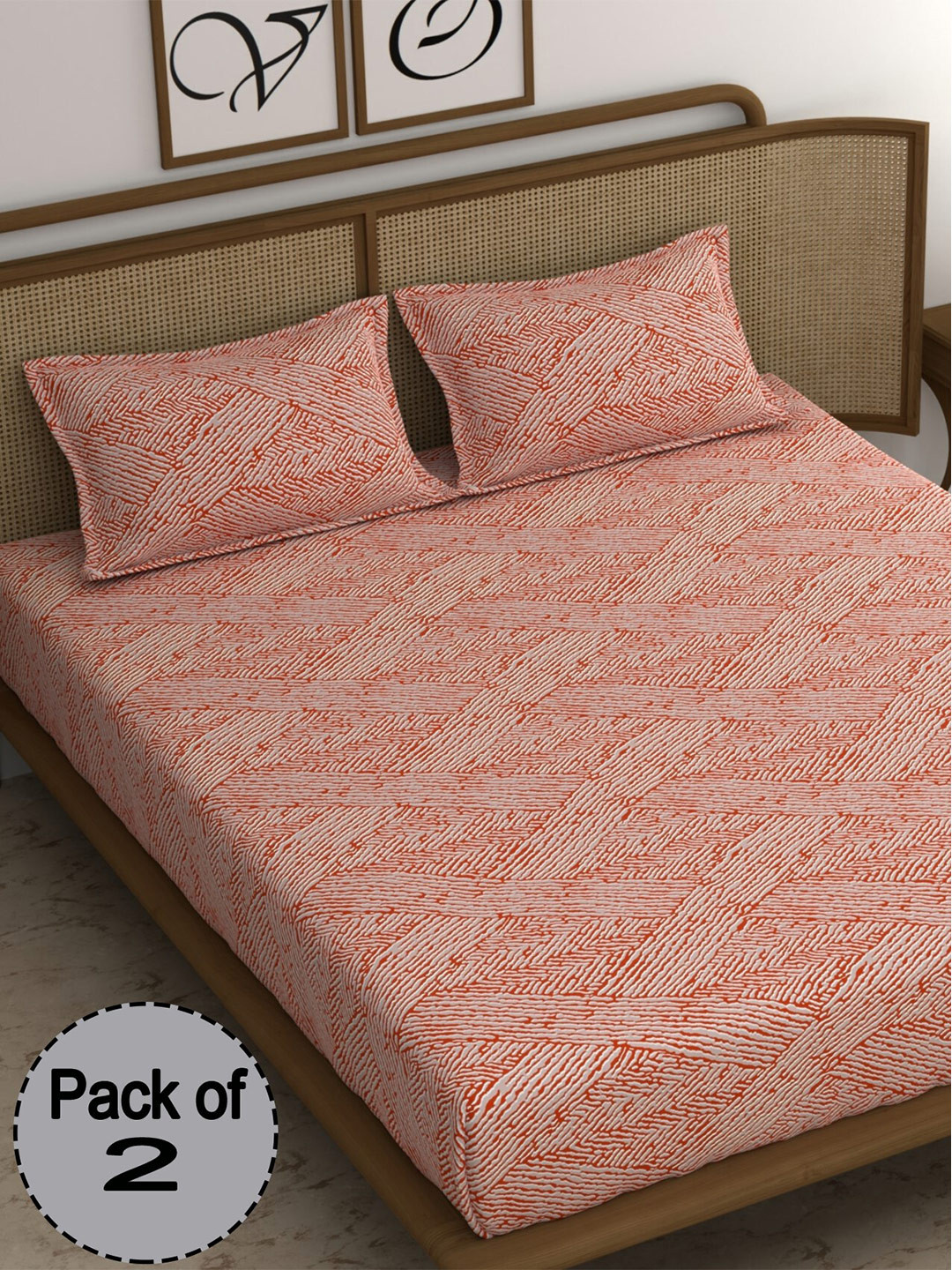 

CHHAVI INDIA Orange & White Printed 210 TC 2 Queen Bedsheet & 4 Pillow Covers