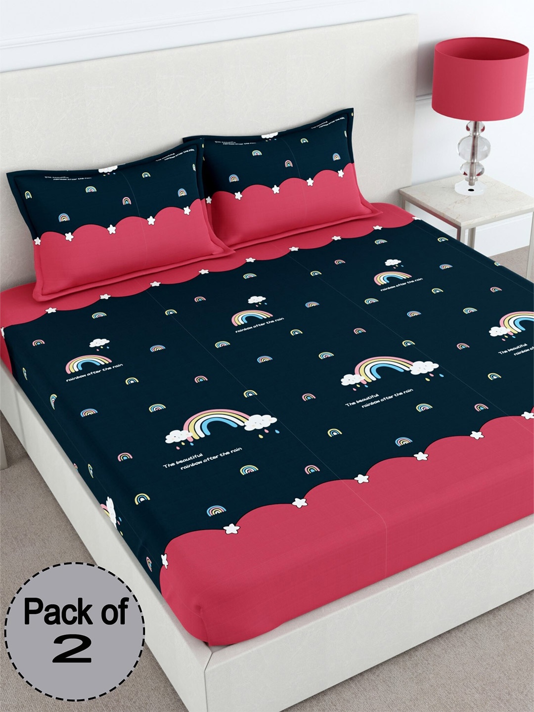 

CHHAVI INDIA Blue & Red Printed 210 TC 2 Queen Bedsheet & 4 Pillow Covers