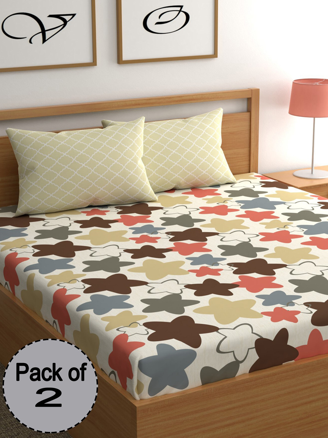 

CHHAVI INDIA Green & Grey Graphic Printed 210 TC 2 Queen Bedsheet & 4 Pillow Covers