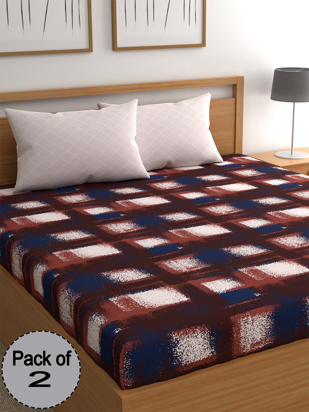 

CHHAVI INDIA Peach-Coloured & Brown Printed 210 TC 2 Queen Bedsheet & 4 Pillow Covers