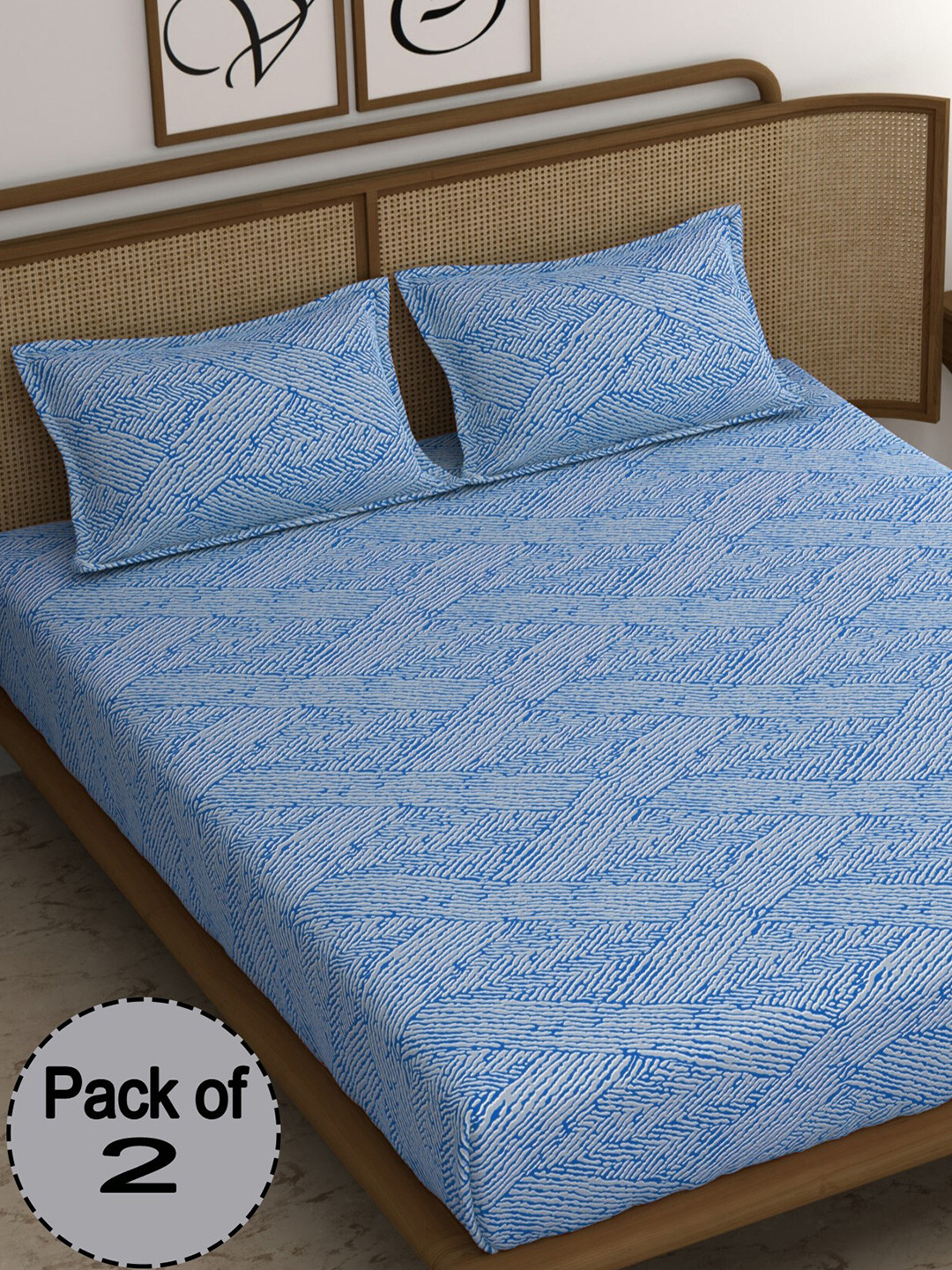 

CHHAVI INDIA Blue & White Printed 210 TC 2 Queen Bedsheet & 4 Pillow Covers