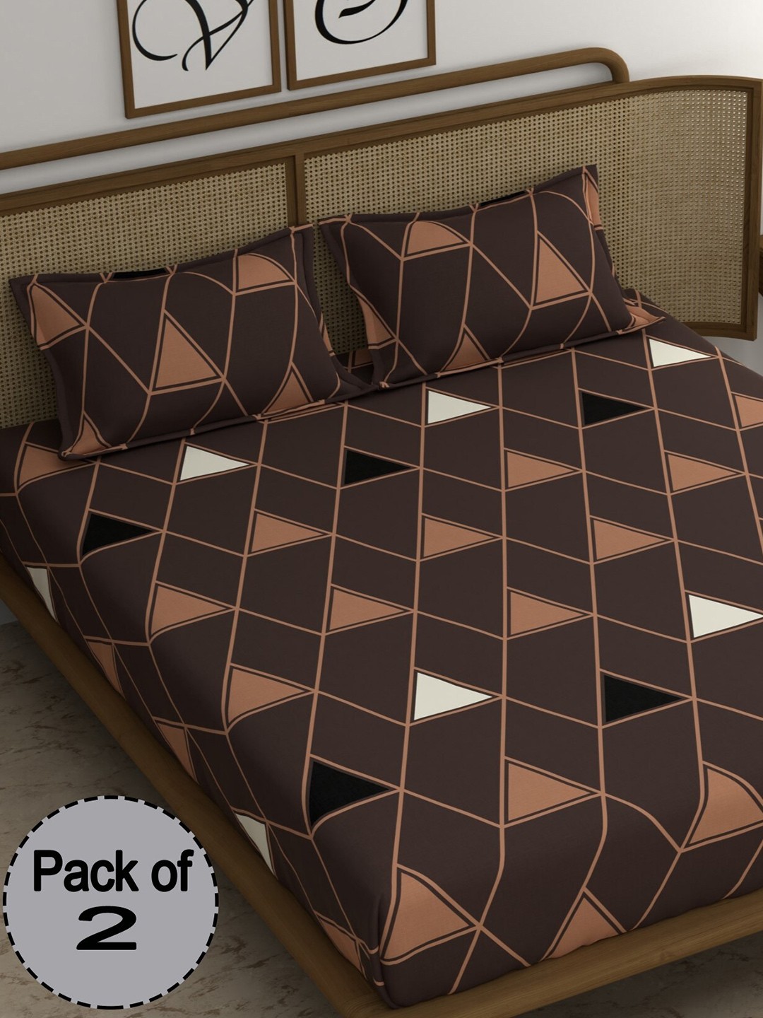 

CHHAVI INDIA Brown & White Printed 210 TC 2 Queen Bedsheet & 4 Pillow Covers